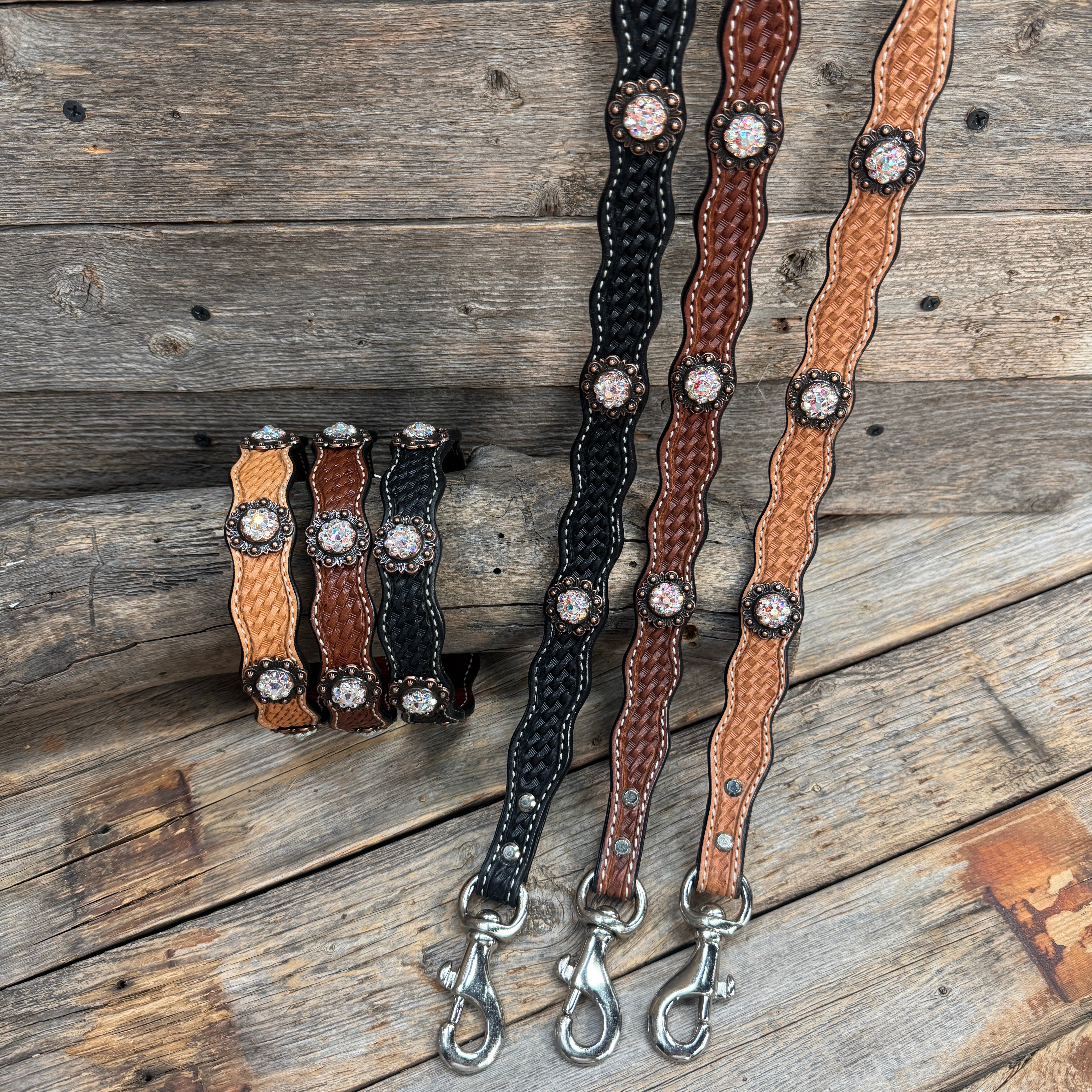 Genuine Leather Dog Collar or Leash  With Copper AB Conchos 10" to 22" orDC33