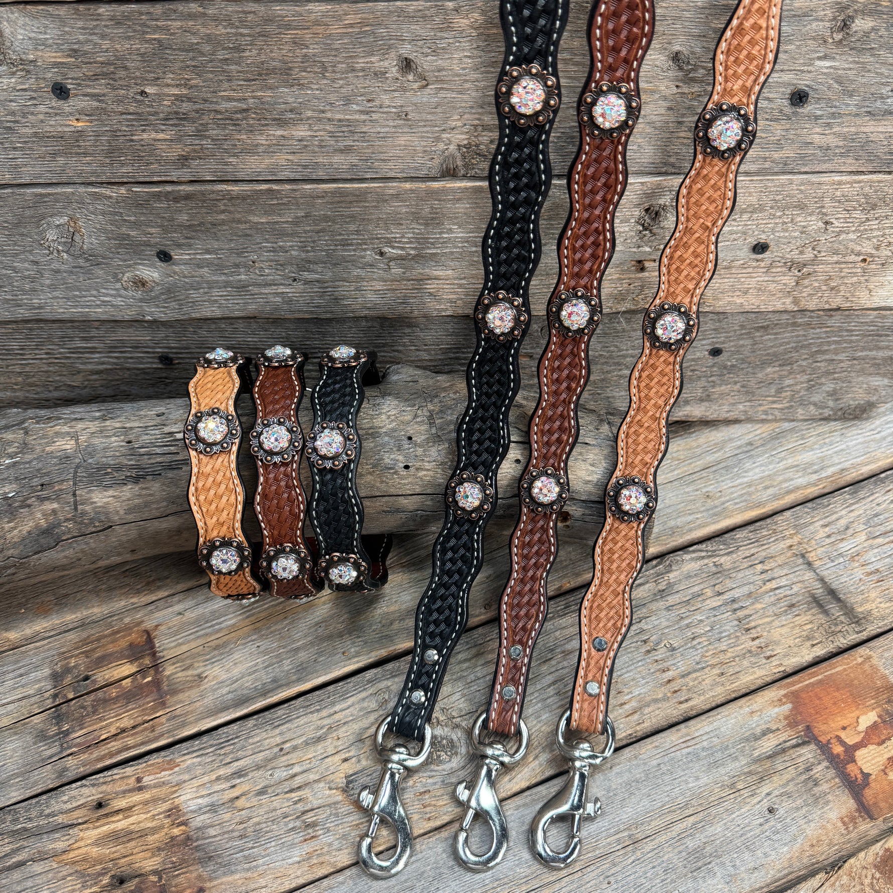 Genuine Leather Dog Collar or Leash  With Copper AB Conchos 10" to 22" DC33