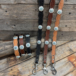 Genuine Leather Dog Collar or Leash With Bright Silver Aqua and Clear  Conchos 10" to 22" orDC47