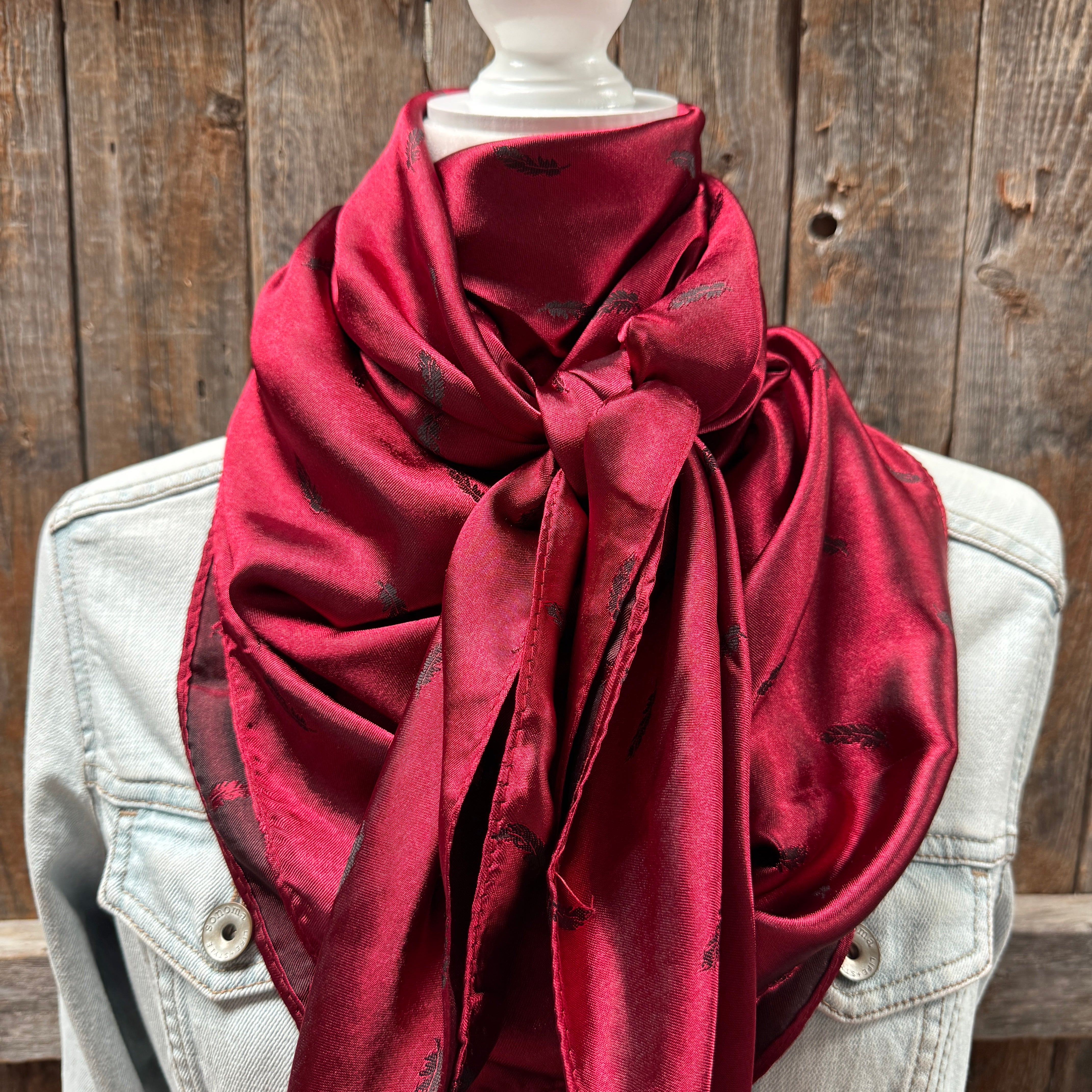42X42"  Burgundy Jacquard XL Wild Rag / Scarf WR3515
