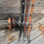 Genuine Leather Dog Collar or Leash With Oval Copper Turquoise Conchos 10" to 22" or W179S or DC76