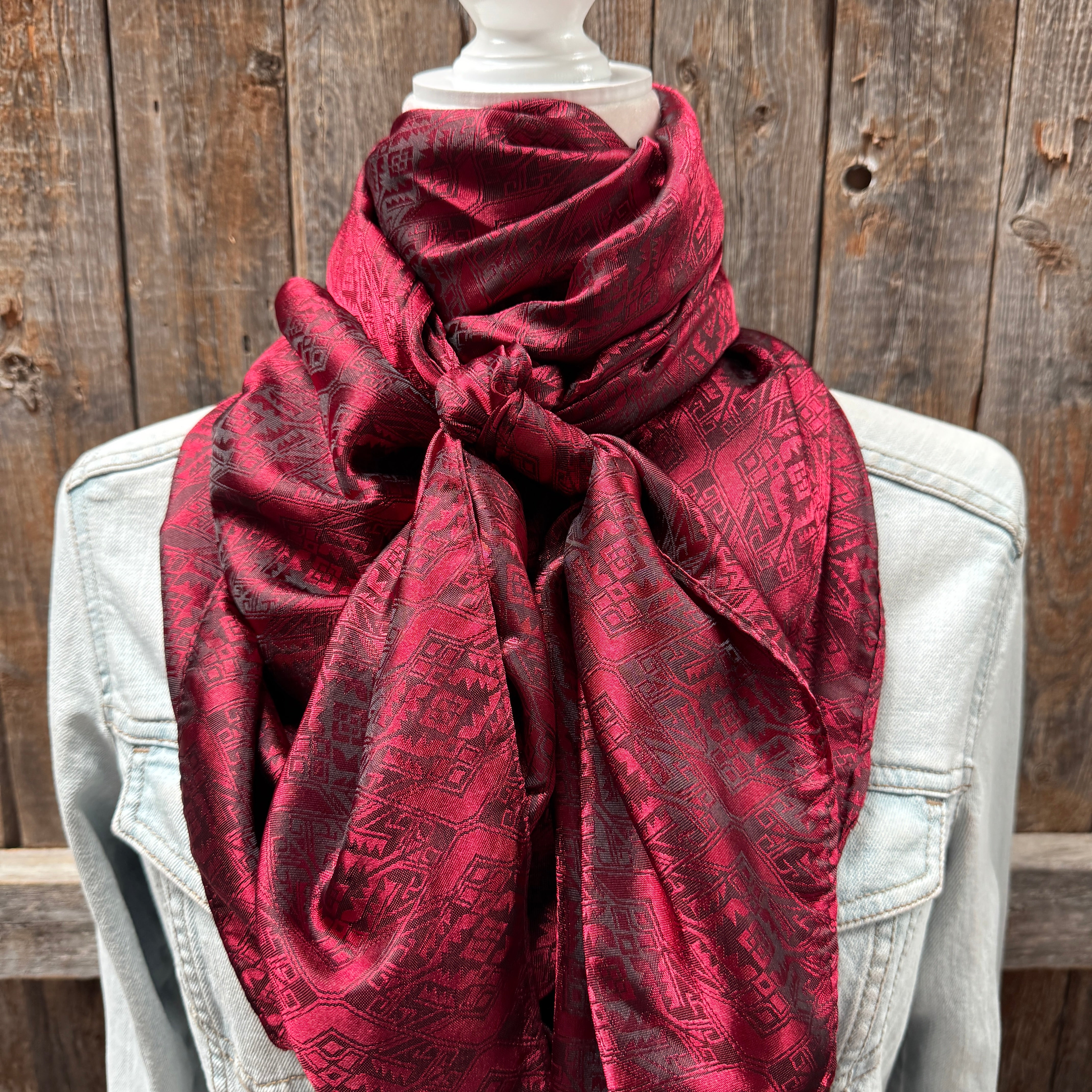 42X42"  Burgundy Jacquard XL Wild Rag / Scarf WR3510