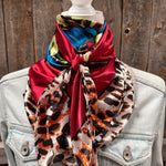 35X35"  Red Floral Leopard Print Wild Rag / Scarf WR702