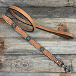 Genuine Leather Dog Collar or Leash  With Copper Teal and Champagne Conchos 10" to 22" orDC24