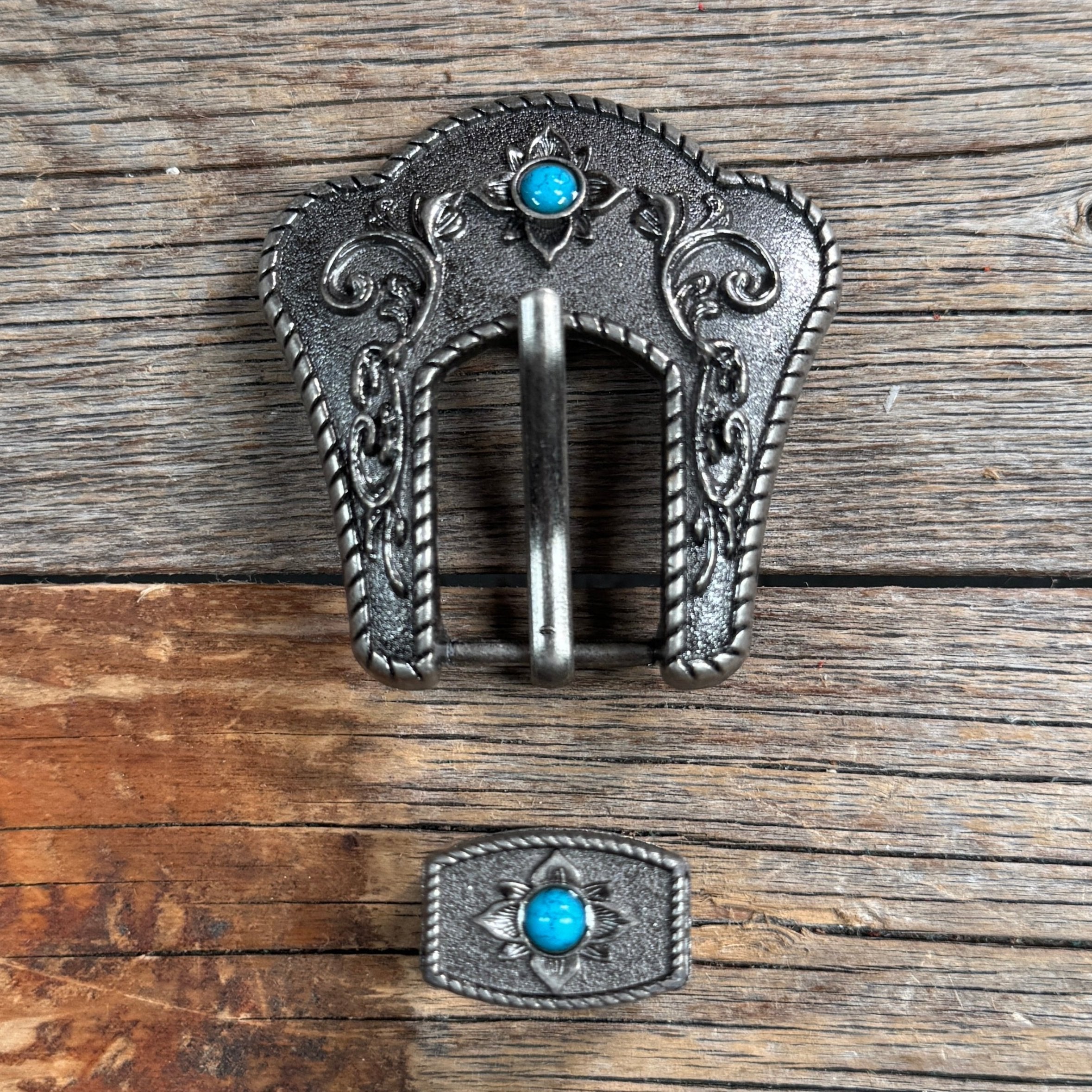 Antique Silver Turquoise Buckle & Keeper W240B