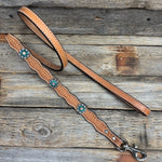 Genuine Leather Dog Collar or Leash With Antique Silver Teal and AB Conchos 10" to 22" orDC45