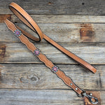 Genuine Leather Dog Collar or Leash With Antique Silver Pink and AB Conchos 10" to 22" orDC40