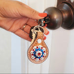 Light Oil Key Chain with Red, White, and Blue European Crystal Concho
