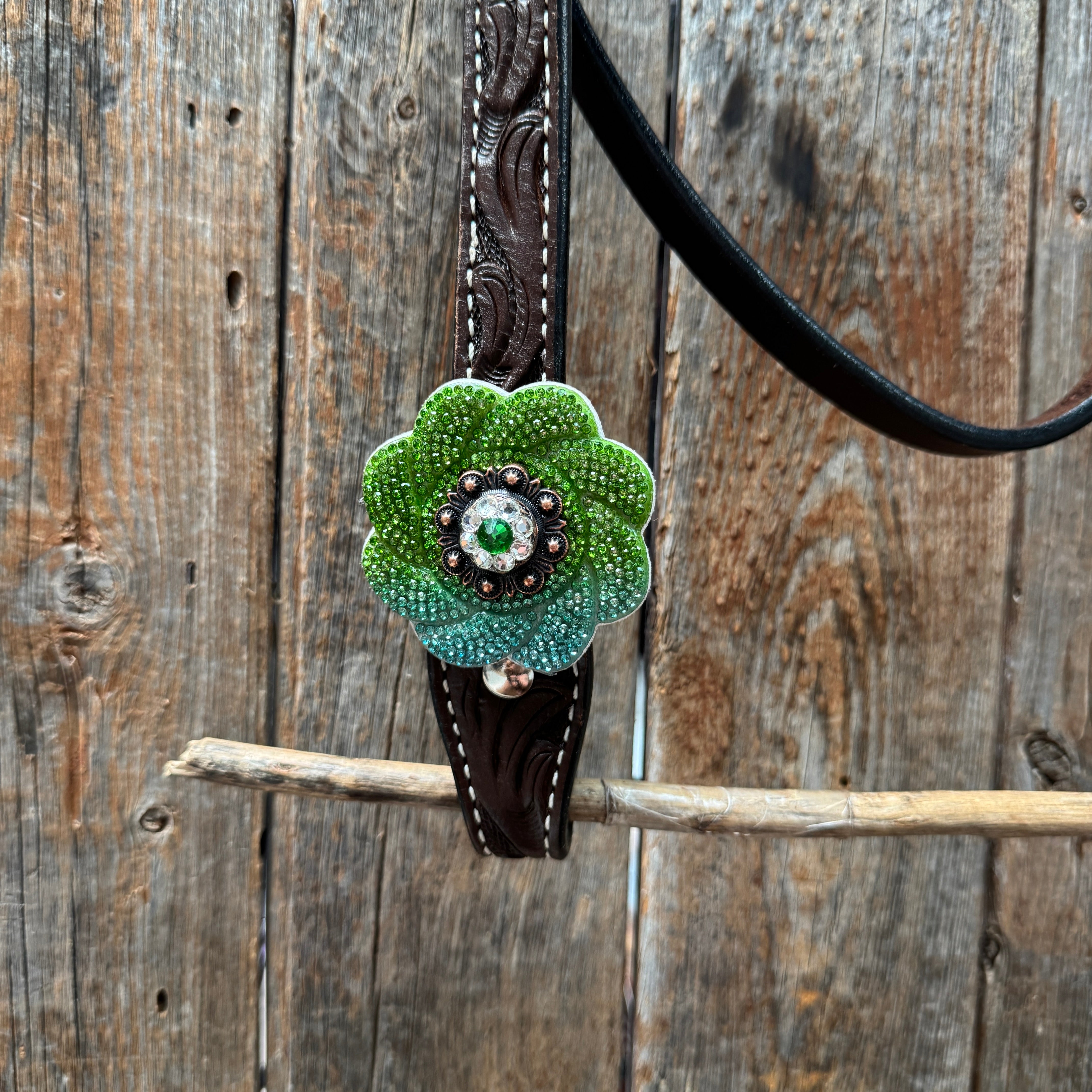 Dark Oil Floral Tooled Fern and Clear Browband & Breastcollar Tack Set #BBBC652