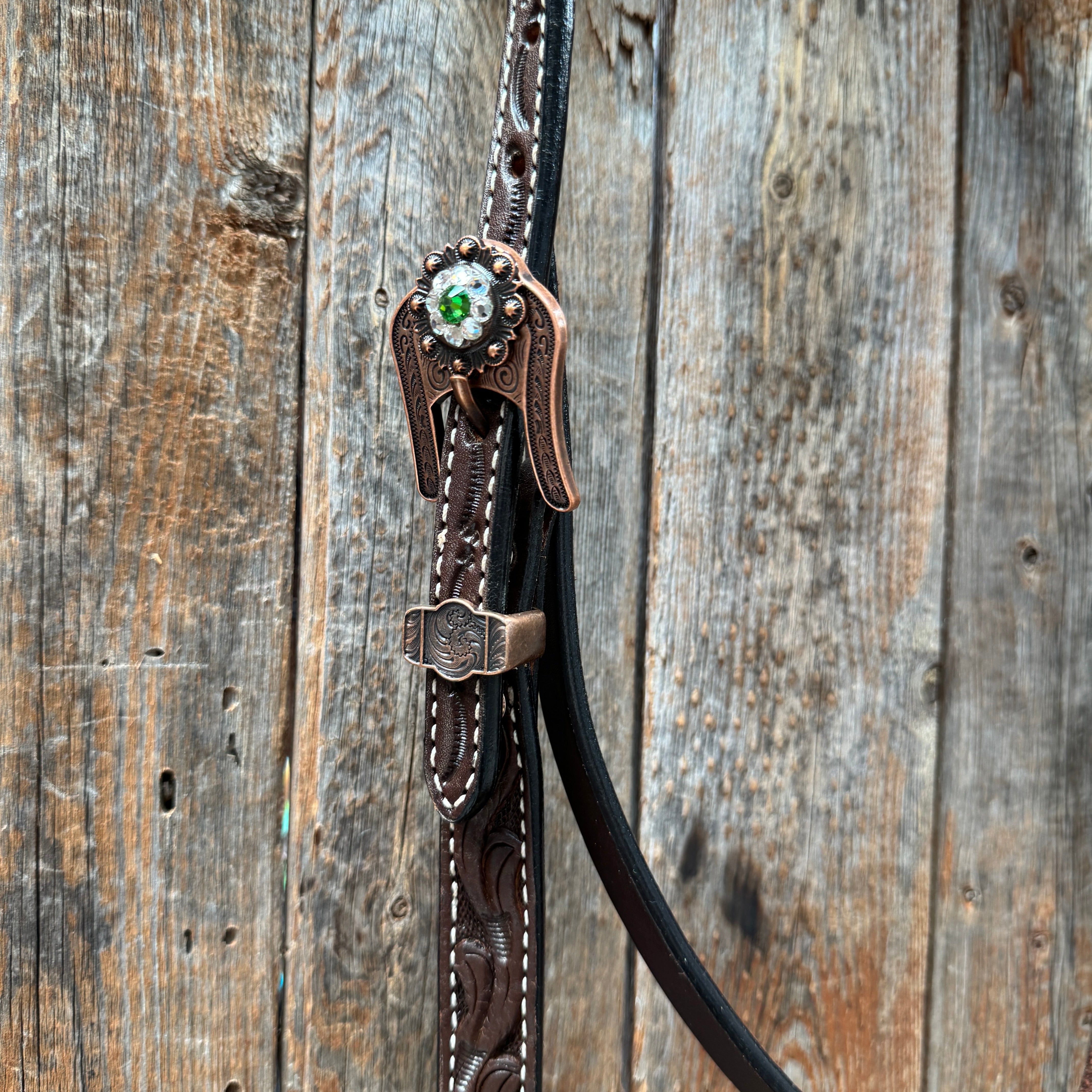 Dark Oil Floral Tooled Fern and Clear Browband & Breastcollar Tack Set #BBBC652