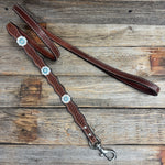 Genuine Leather Dog Collar or Leash With Bright Silver Aqua and Clear  Conchos 10" to 22" orDC47