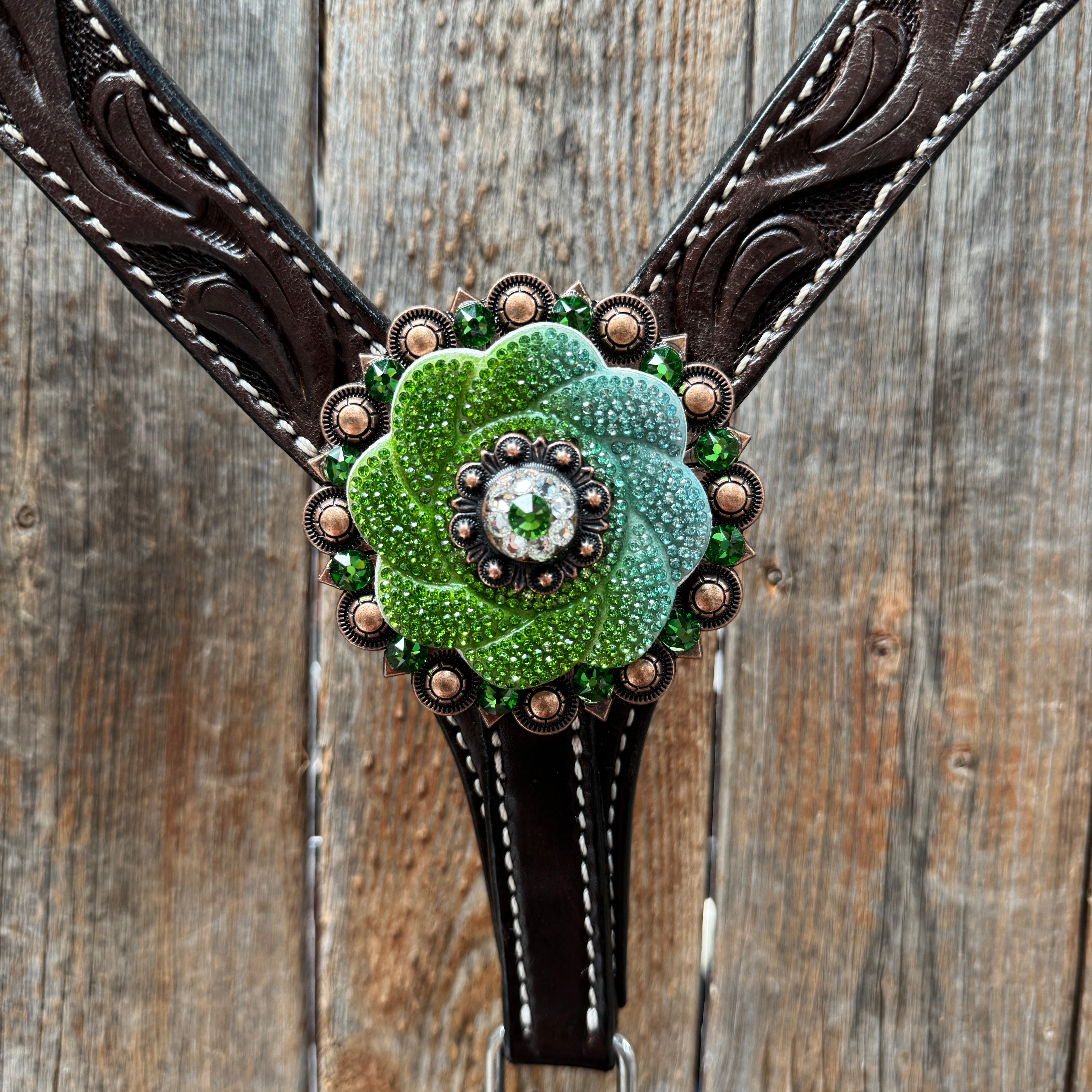 Dark Oil Floral Tooled Fern and Clear Browband & Breastcollar Tack Set #BBBC652