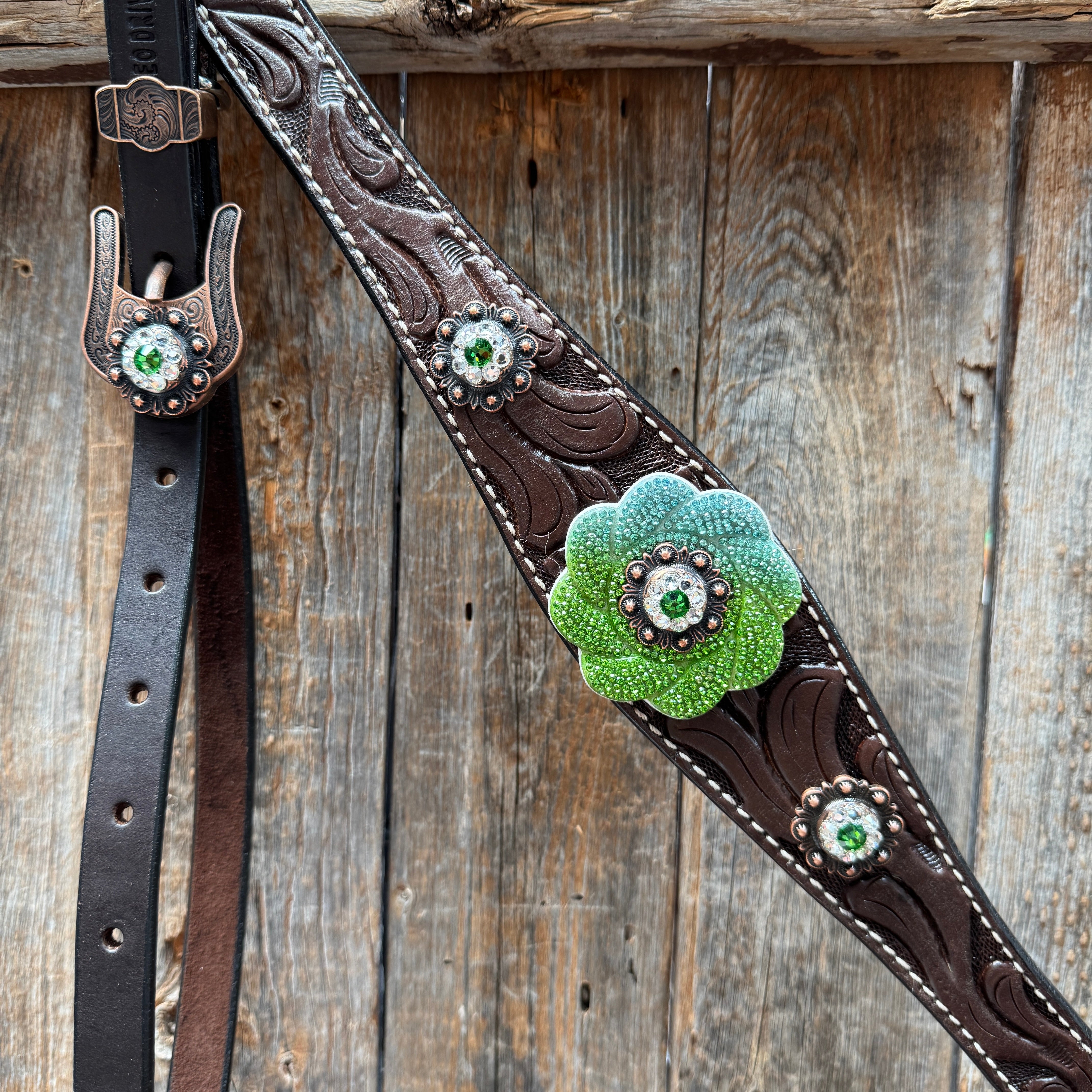 Dark Oil Floral Tooled Fern and Clear Browband & Breastcollar Tack Set #BBBC652