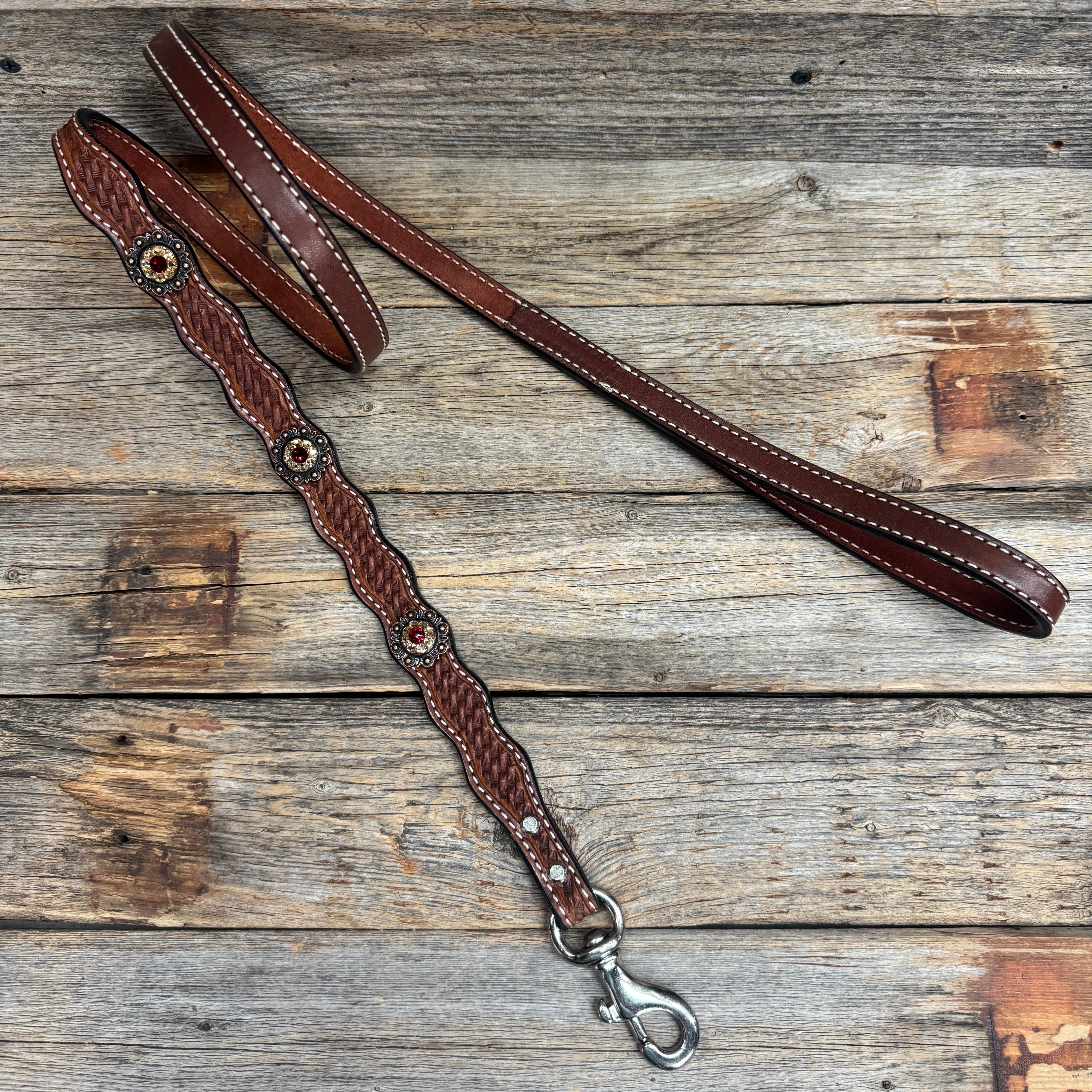 Genuine Leather Dog Collar or Leash With Copper Ruby and Champagne Conchos 10" to 22" orDC38