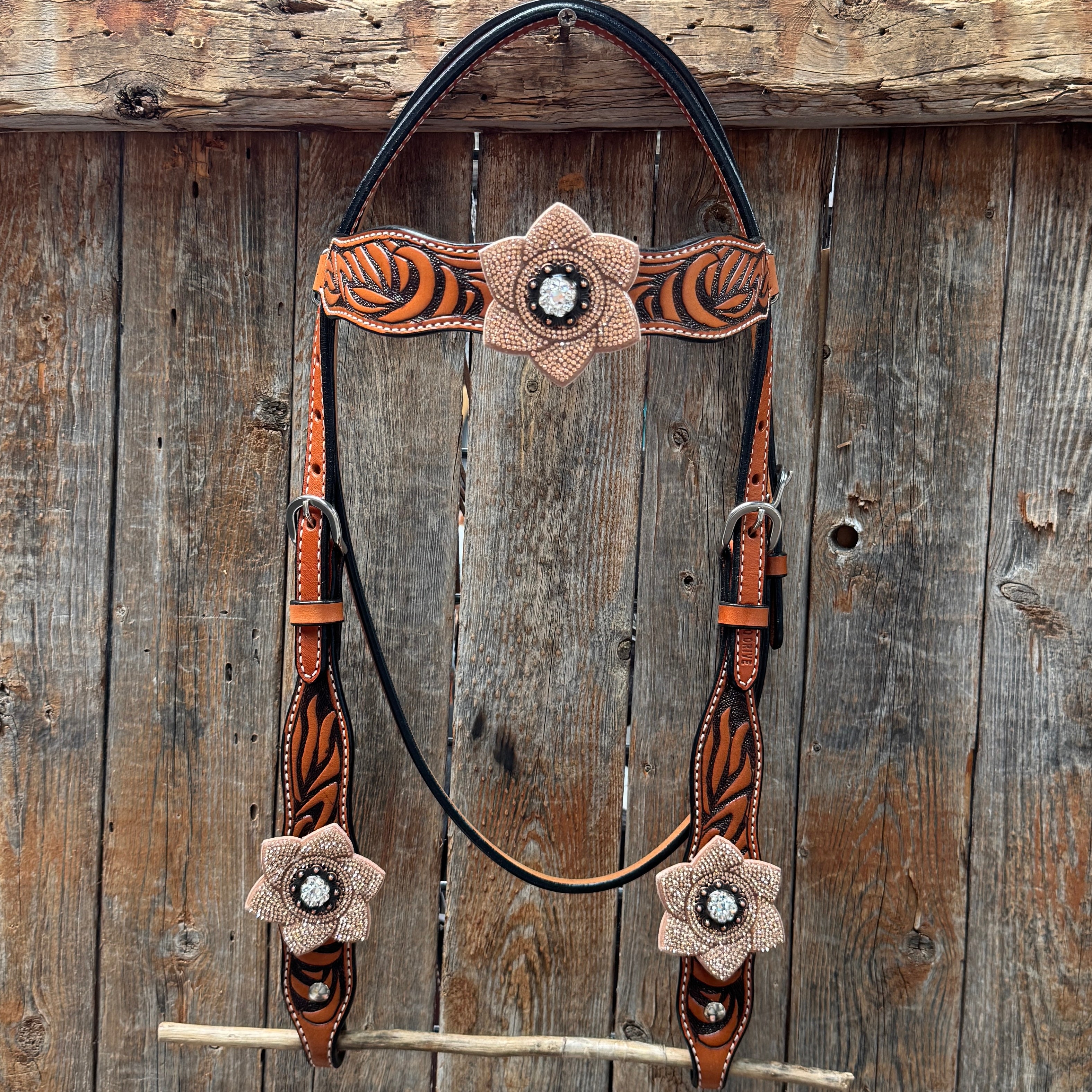 Zebra Rose Gold and Clear Browband / Breastcollar Tack Set #BBBC654