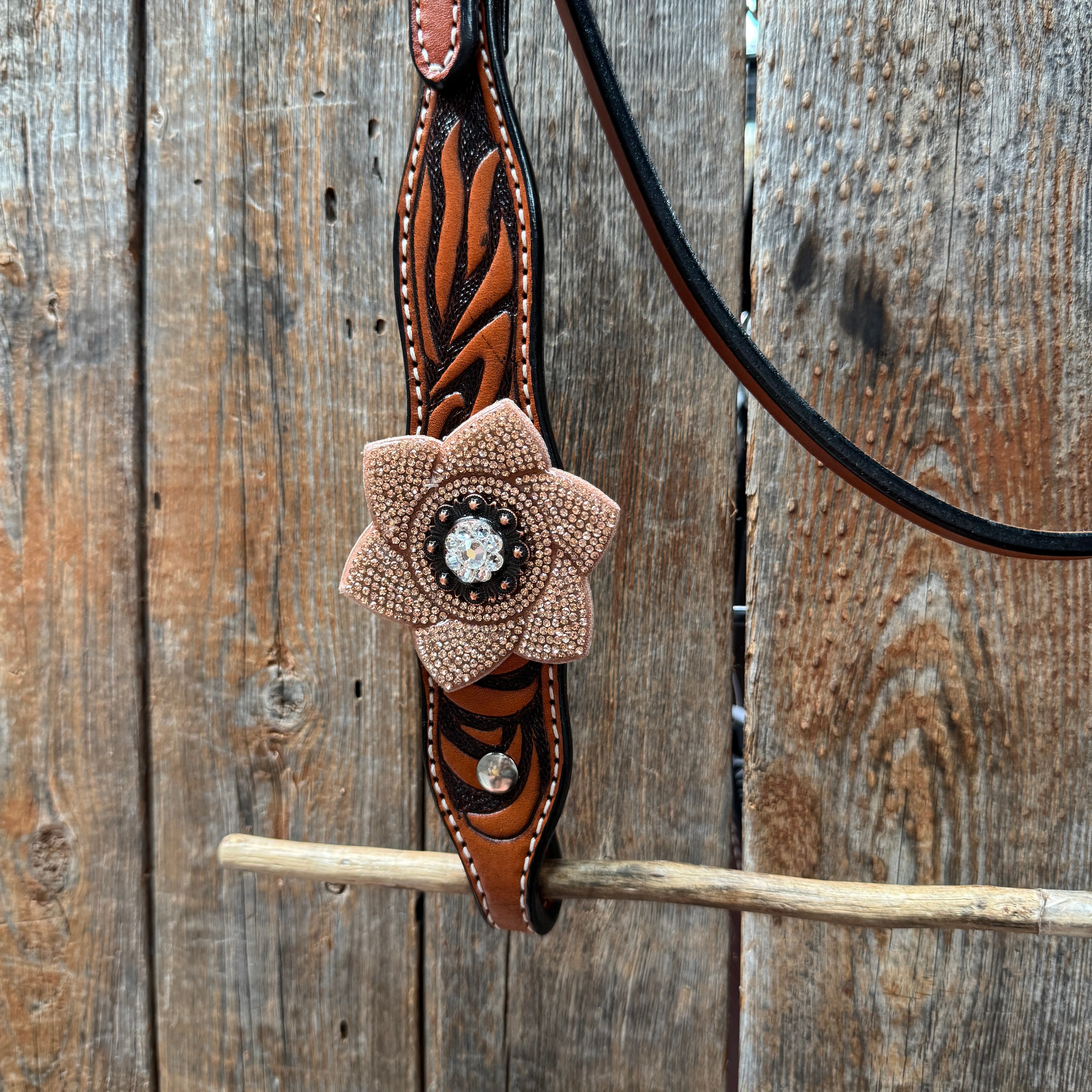 Zebra Rose Gold and Clear Browband / Breastcollar Tack Set #BBBC654