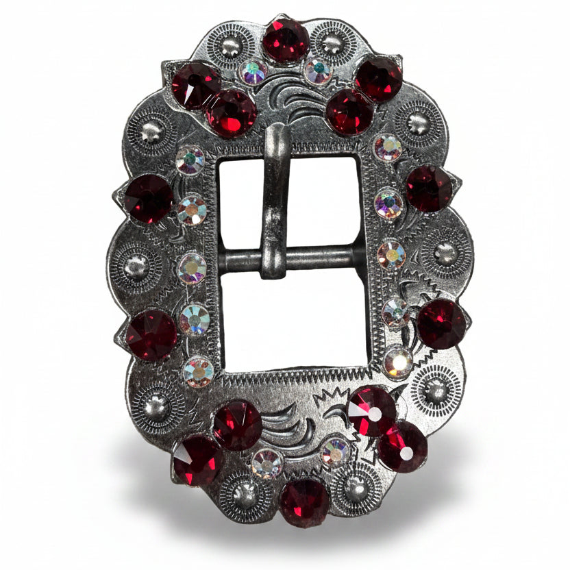 Antique Silver Ruby - AB Crystal Conchos | Sizes 1"- 3" | Buckles | Saddle Set | Leather Rosettes | Slide