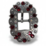 Antique Silver Ruby - AB Crystal Conchos | Sizes 1"- 3" | Buckles | Saddle Set | Leather Rosettes | Slide