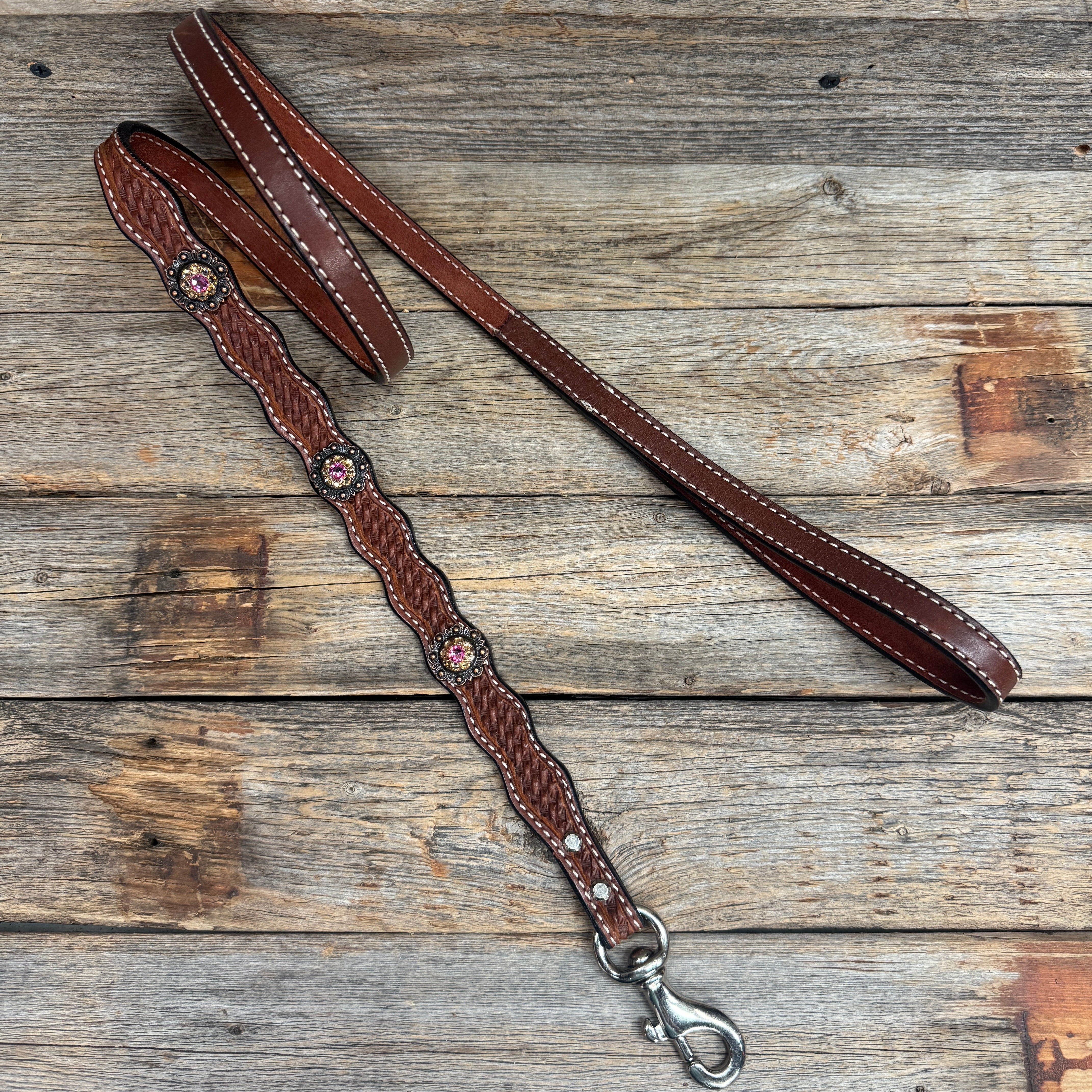 Genuine Leather  Dog Collar or Leash With Copper Pink and Champagne Conchos 10" to 22" orDC36