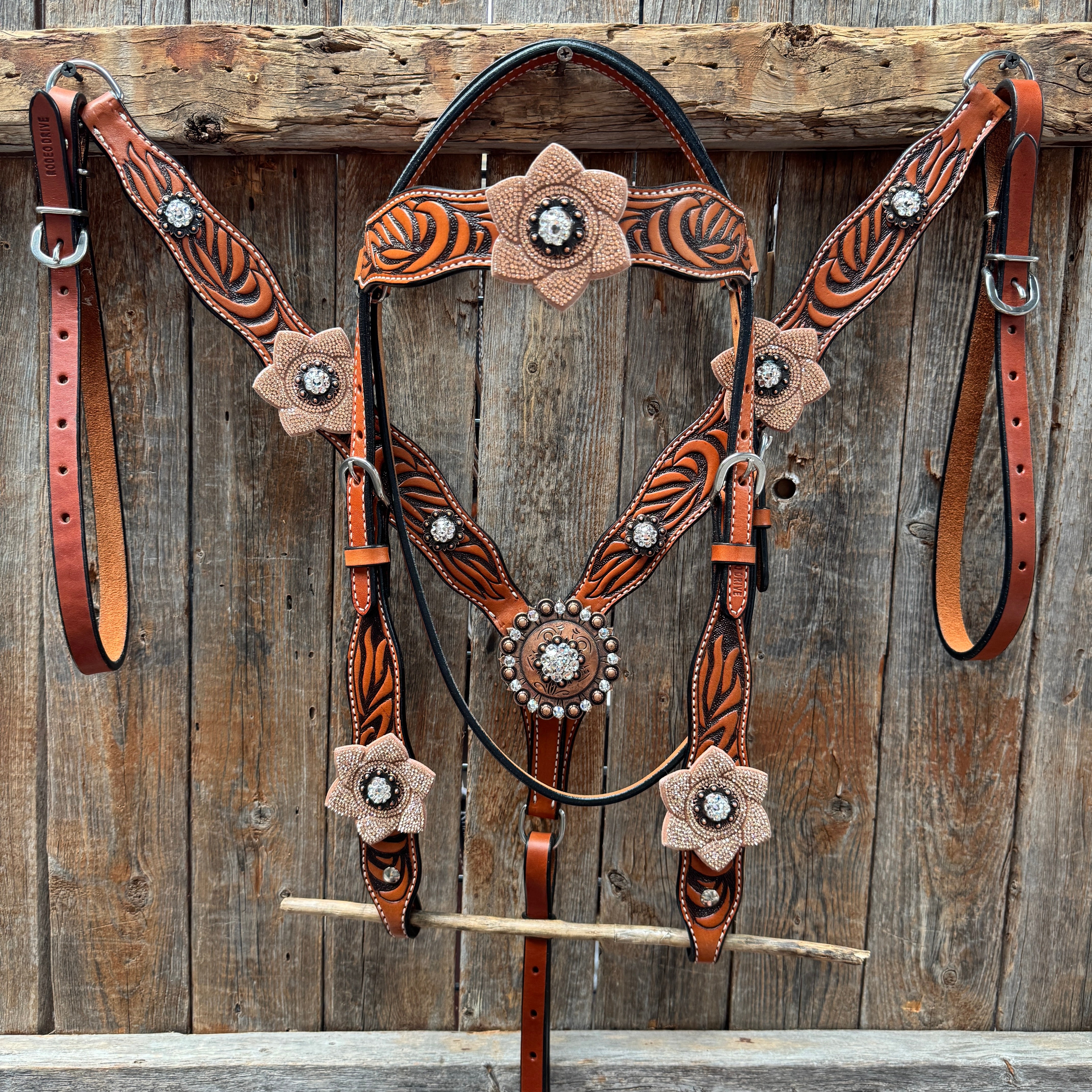 Zebra Rose Gold and Clear Browband / Breastcollar Tack Set #BBBC654