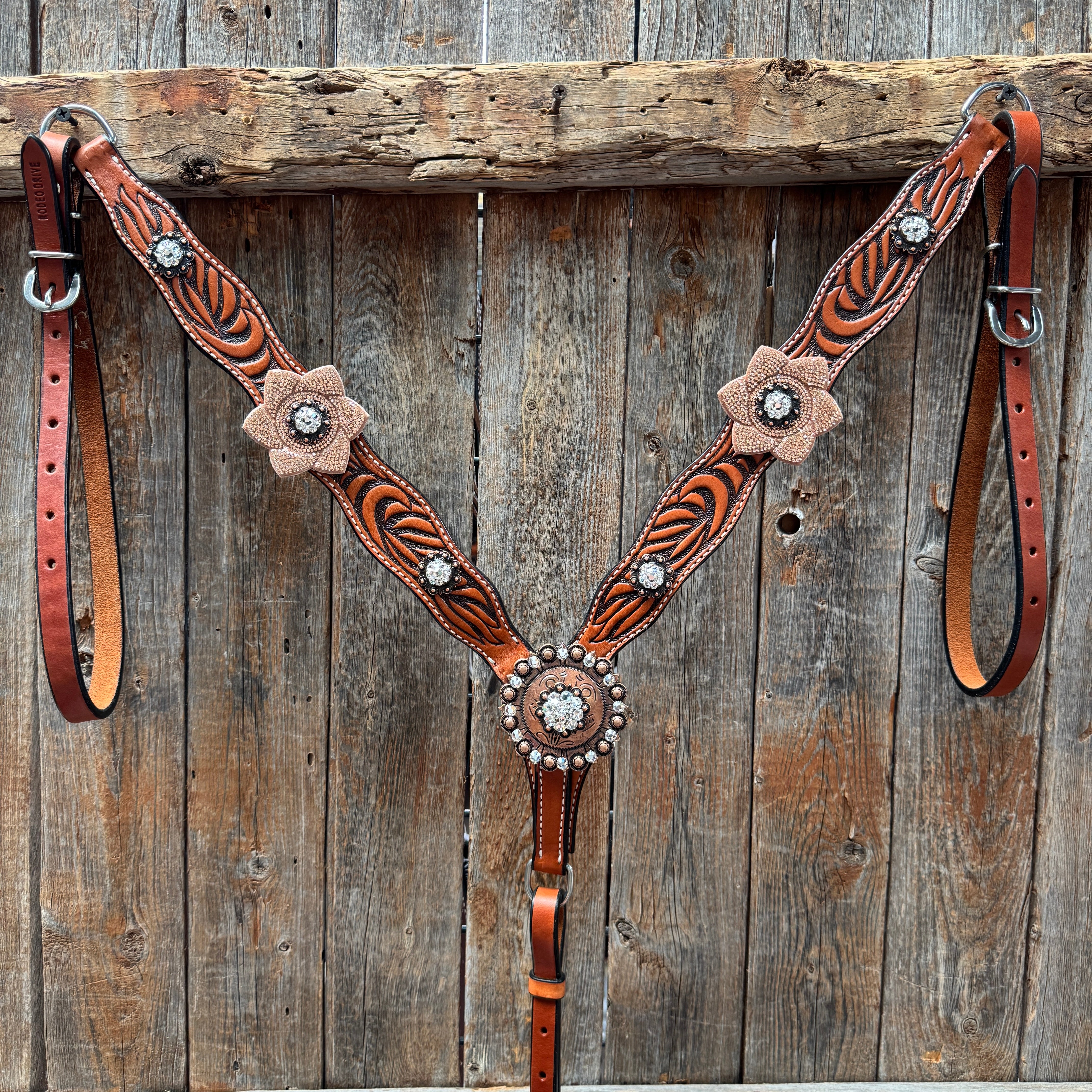 Zebra Rose Gold and Clear Browband / Breastcollar Tack Set #BBBC654