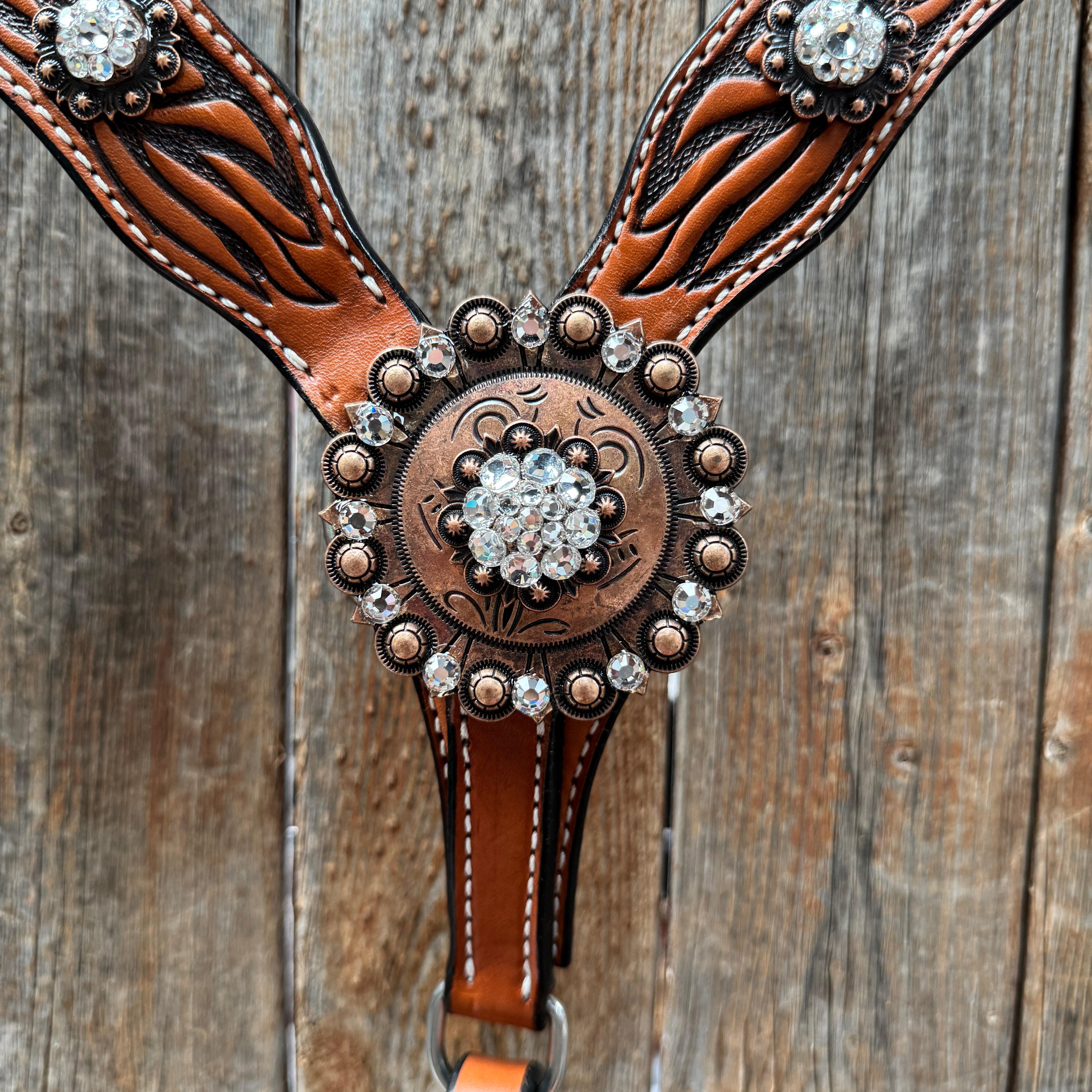 Zebra Rose Gold and Clear Browband / Breastcollar Tack Set #BBBC654