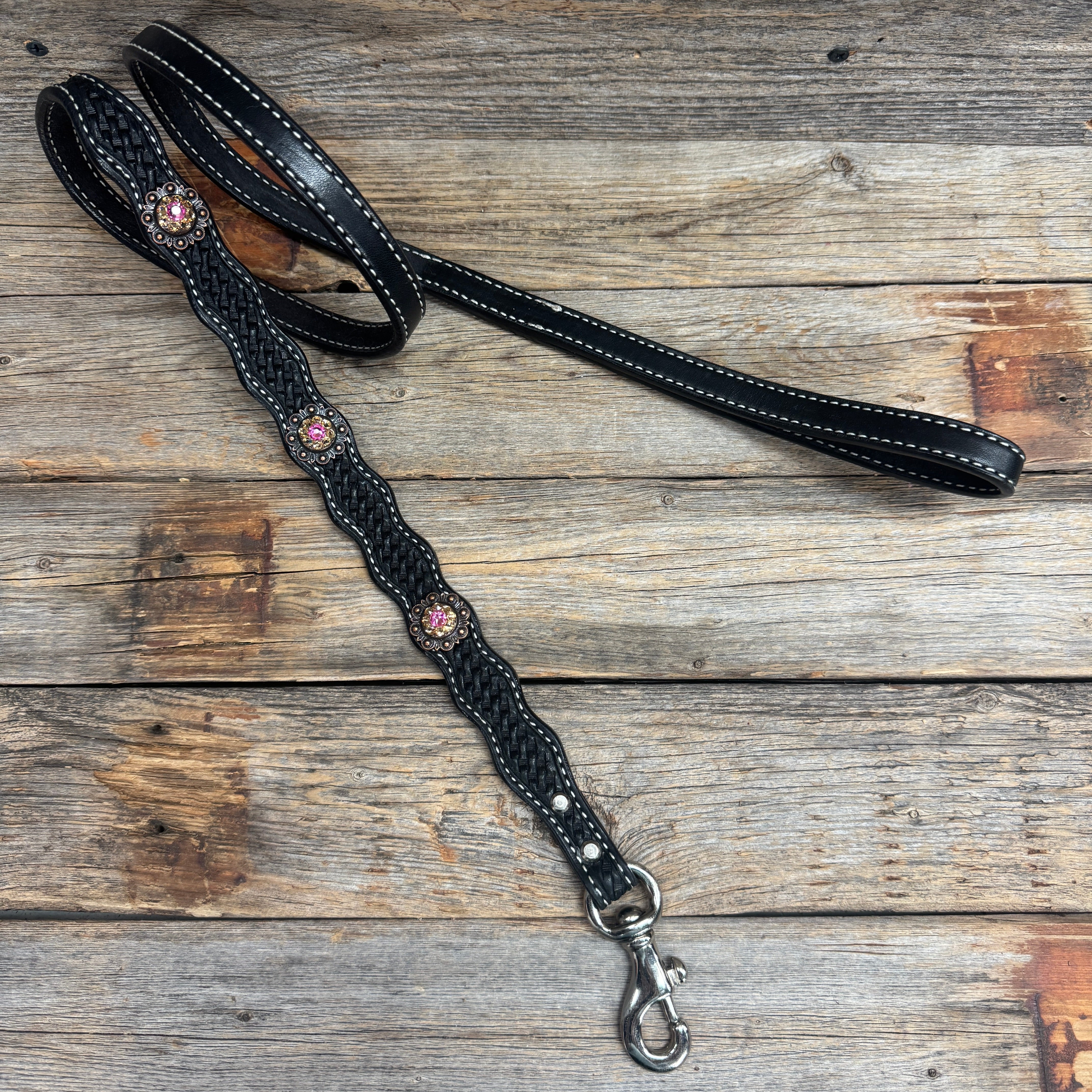 Genuine Leather  Dog Collar or Leash With Copper Pink and Champagne Conchos 10" to 22" orDC36