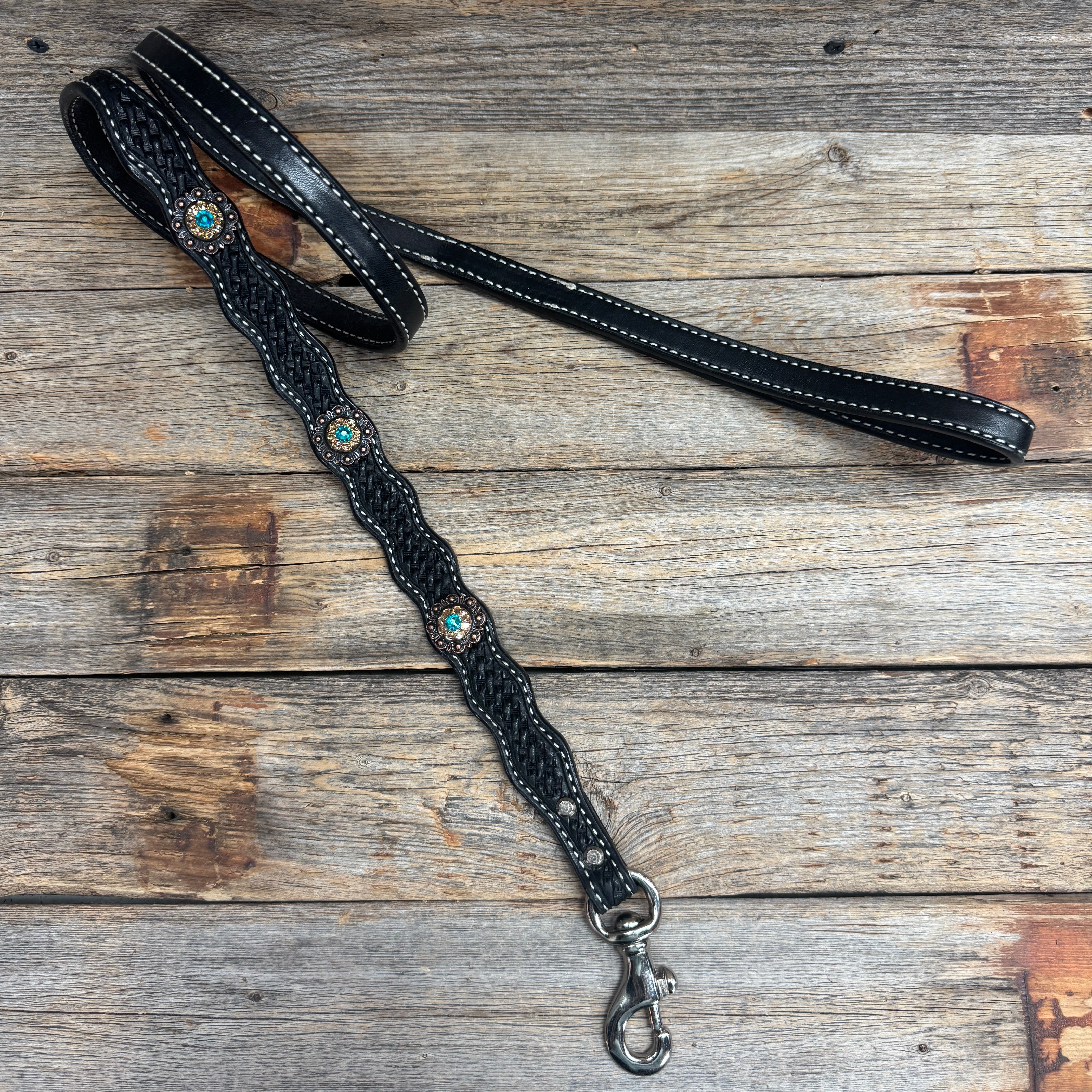 Genuine Leather Dog Collar or Leash  With Copper Teal and Champagne Conchos 10" to 22" orDC24