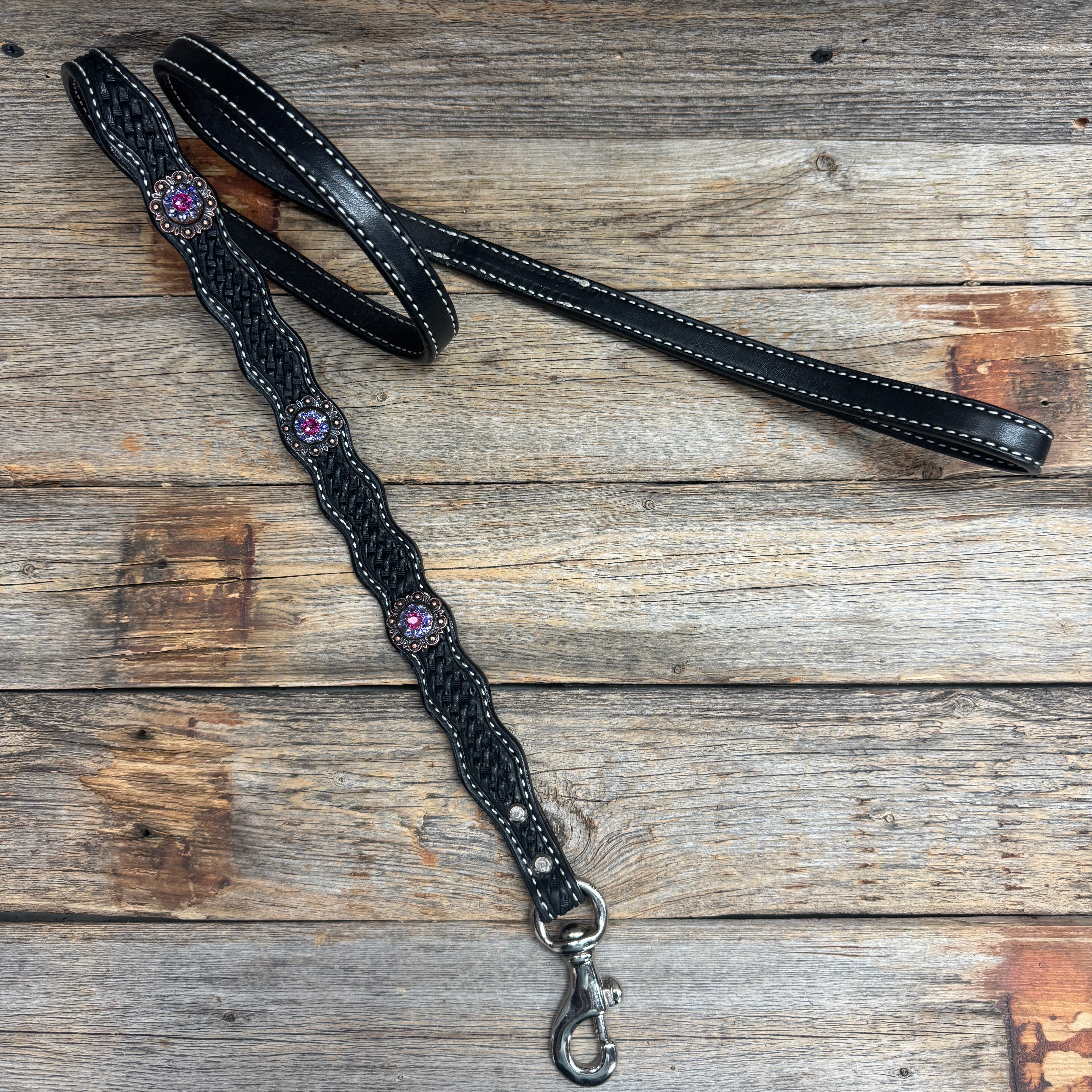 Genuine Leather Dog Collar or Leash With Copper Fuchsia and Lilac Conchos 10" to 22" orDC35