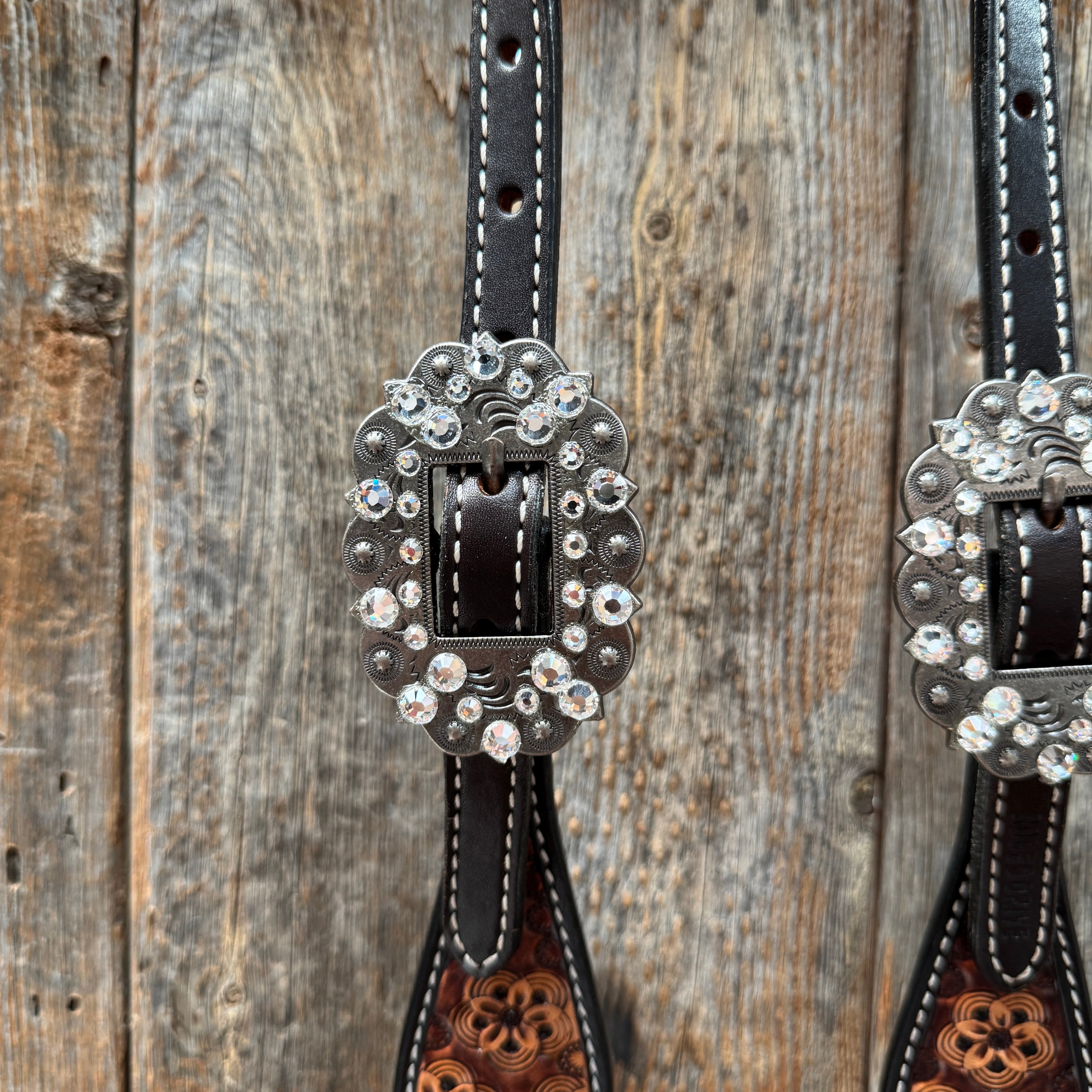 Flower Power Black and Clear One Ear Headstall & Breastcollar Tack Set #OEBC656
