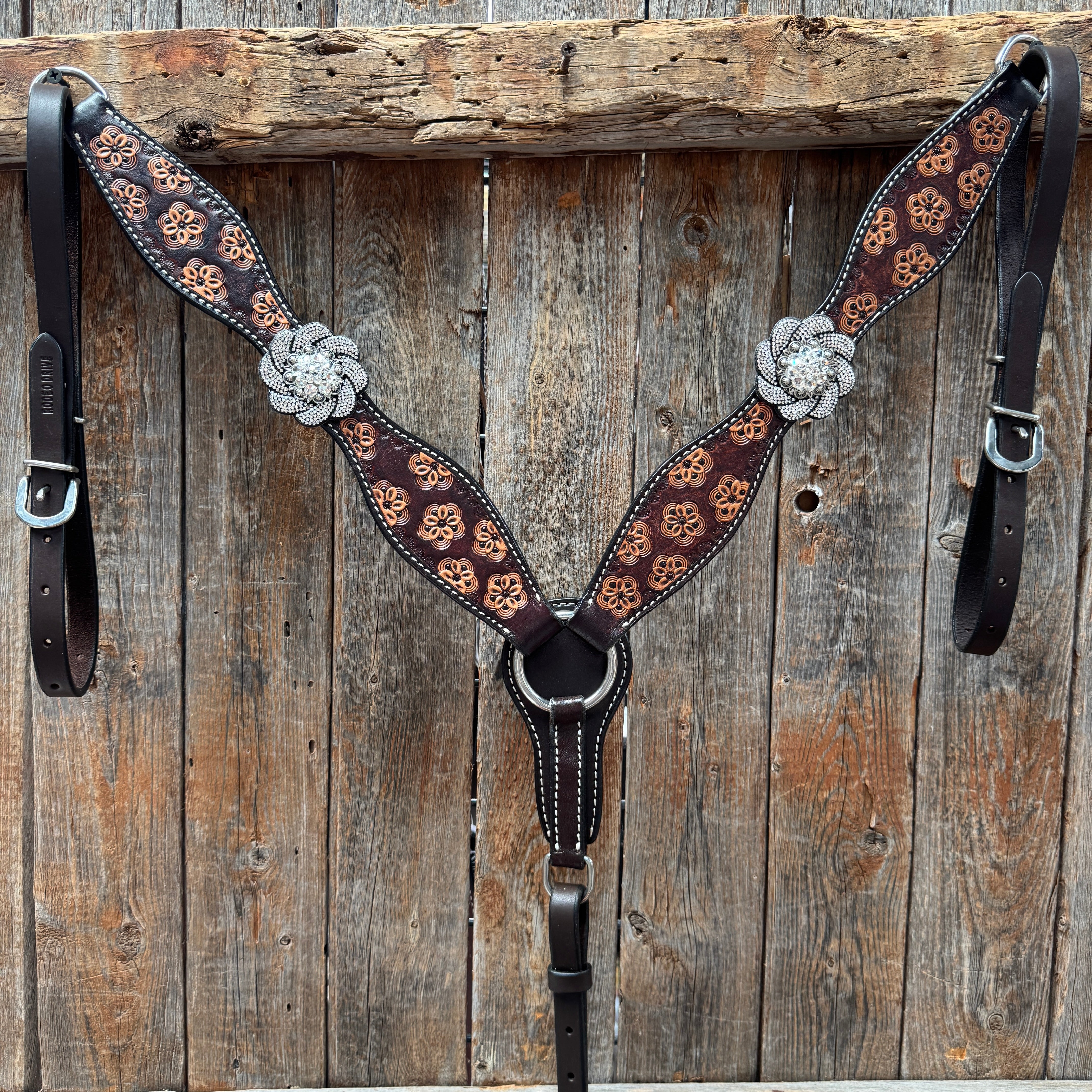 Flower Power Black and Clear One Ear Headstall & Breastcollar Tack Set #OEBC656