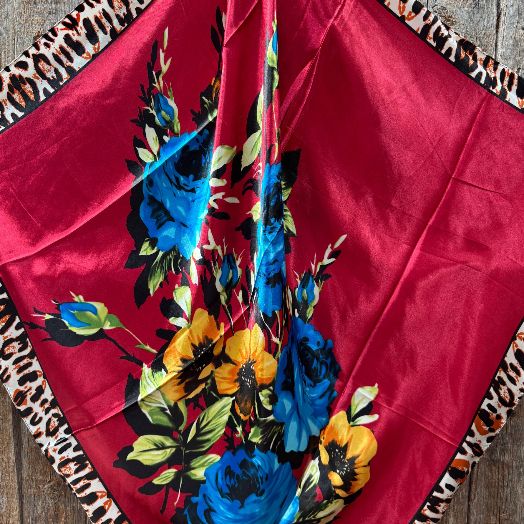 35X35"  Red Floral Leopard Print Wild Rag / Scarf WR702