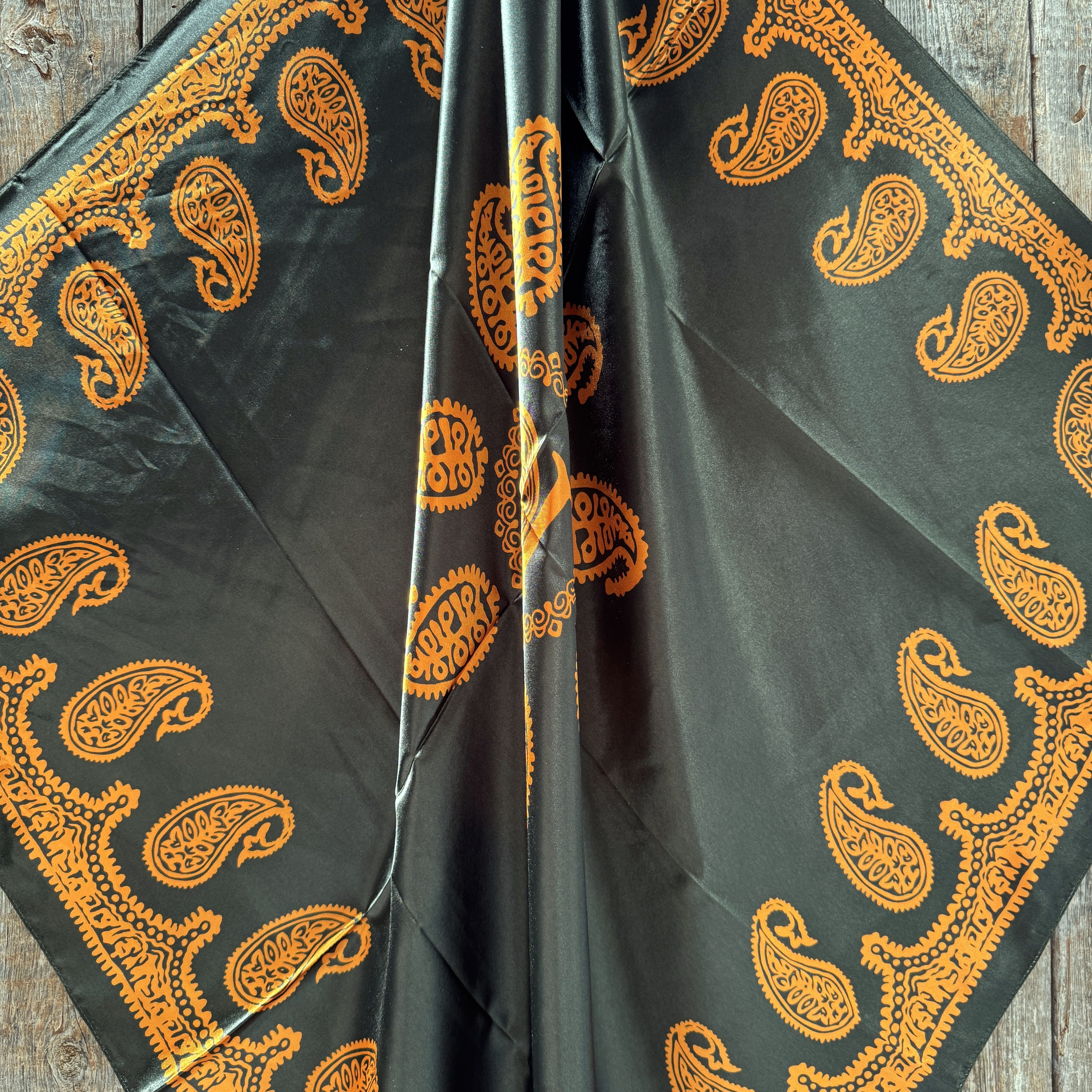 35X35" Dark Olive & Orange Paisley Wild Rag | Scarf WR3453