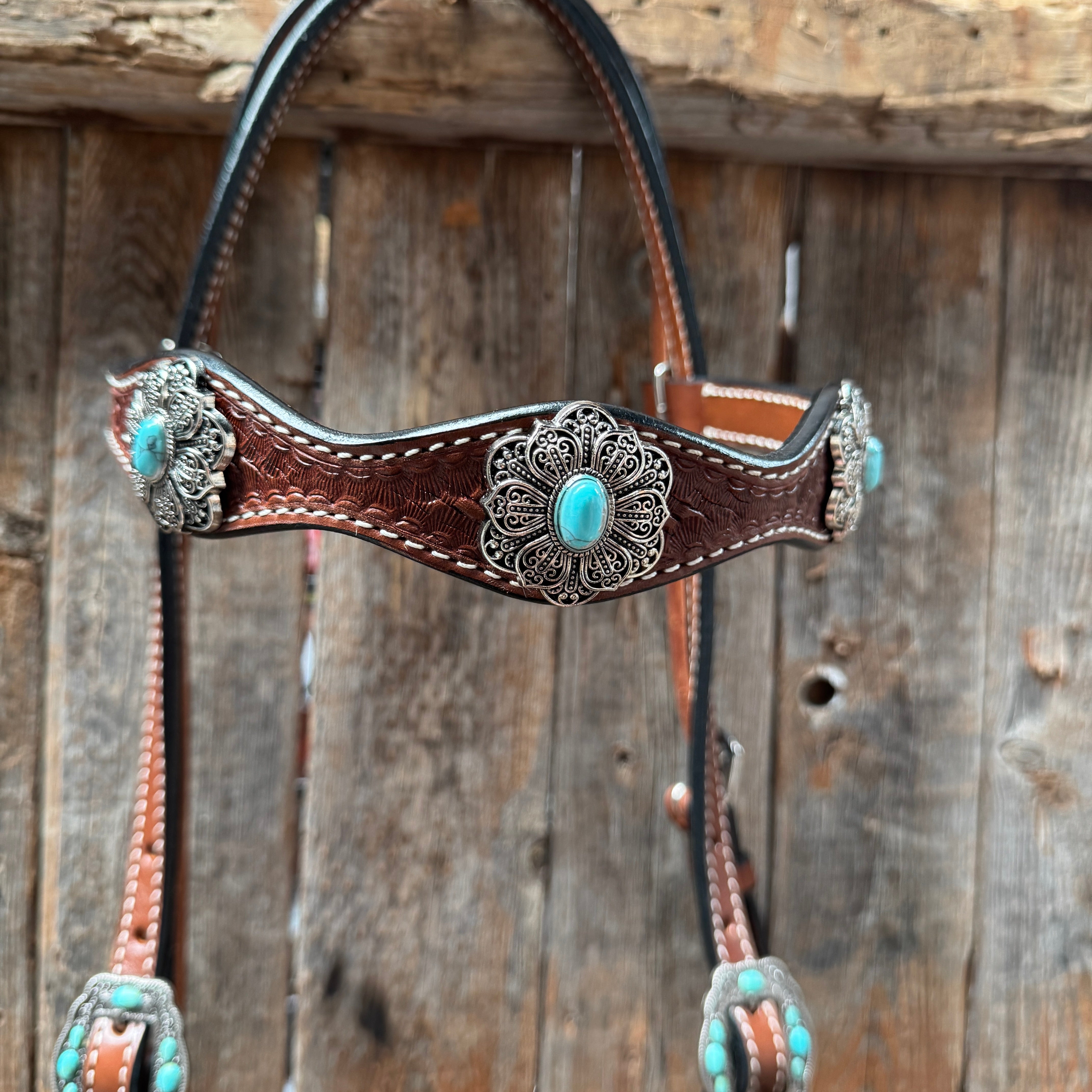 Draft Medium Oil Basketweave Turquoise Browband #BB131D