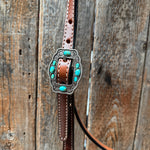 Draft Medium Oil Basketweave Turquoise Browband #BB131D