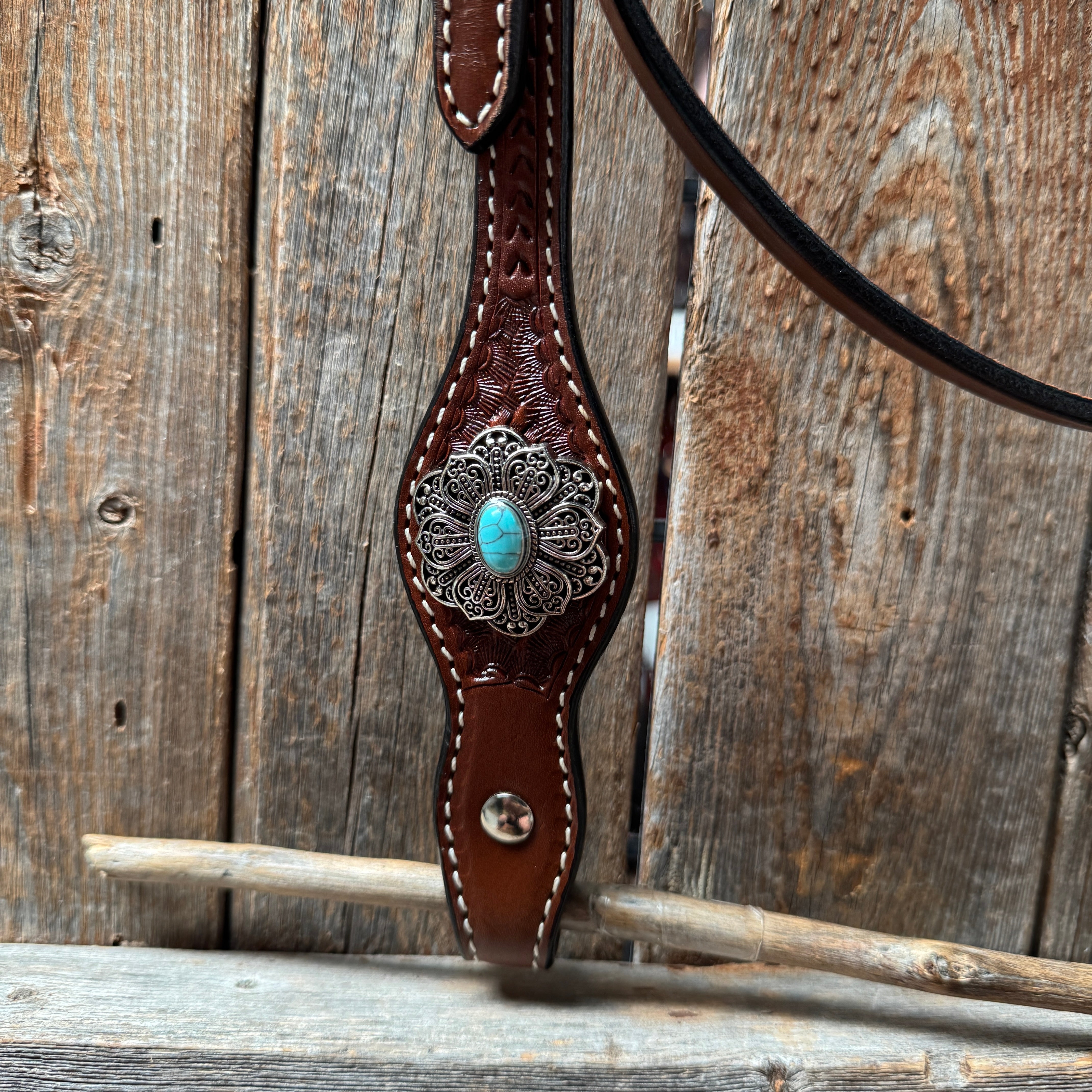 Draft Medium Oil Basketweave Turquoise Browband #BB131D