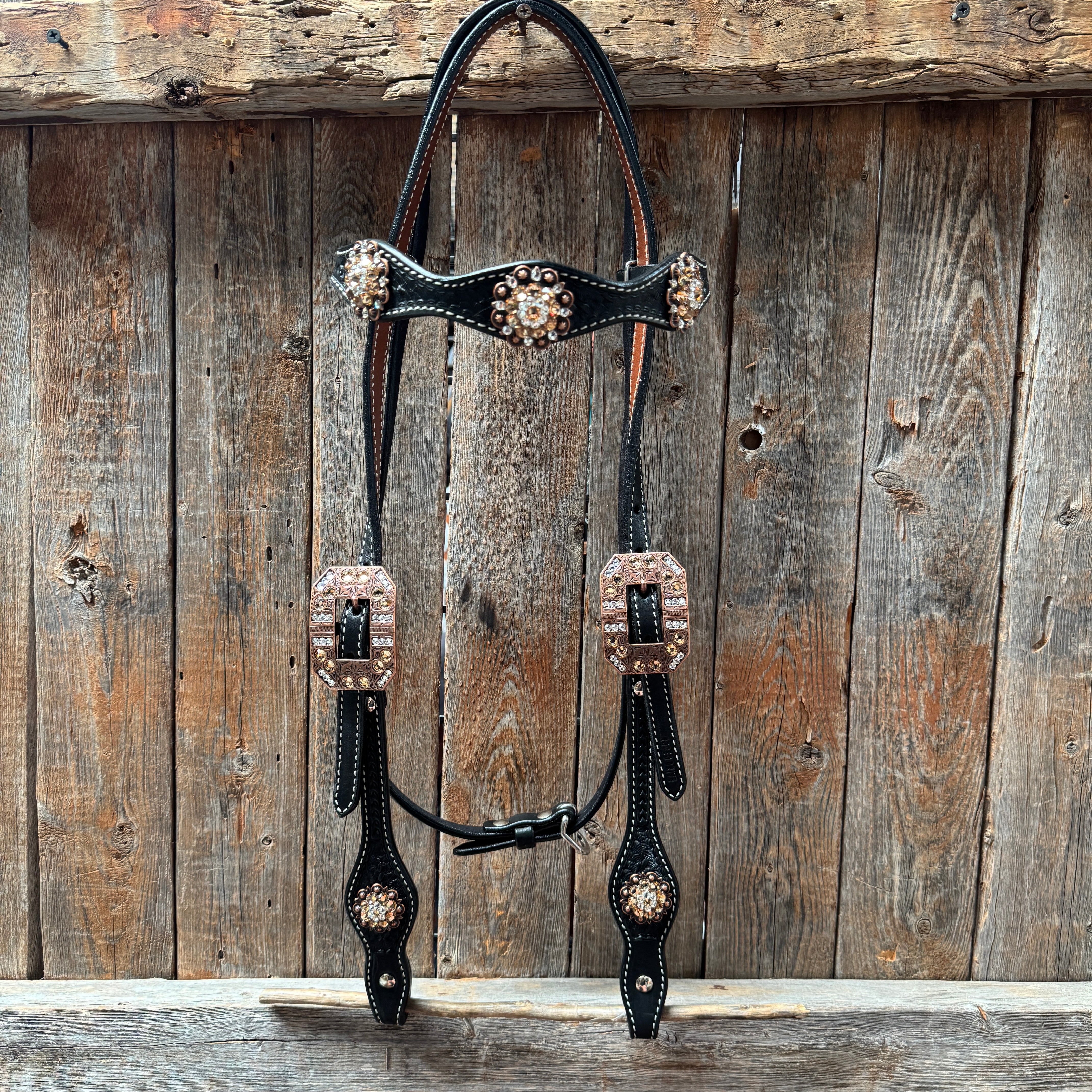 Draft Black Basketweave Champagne and Clear Browband #BB132D