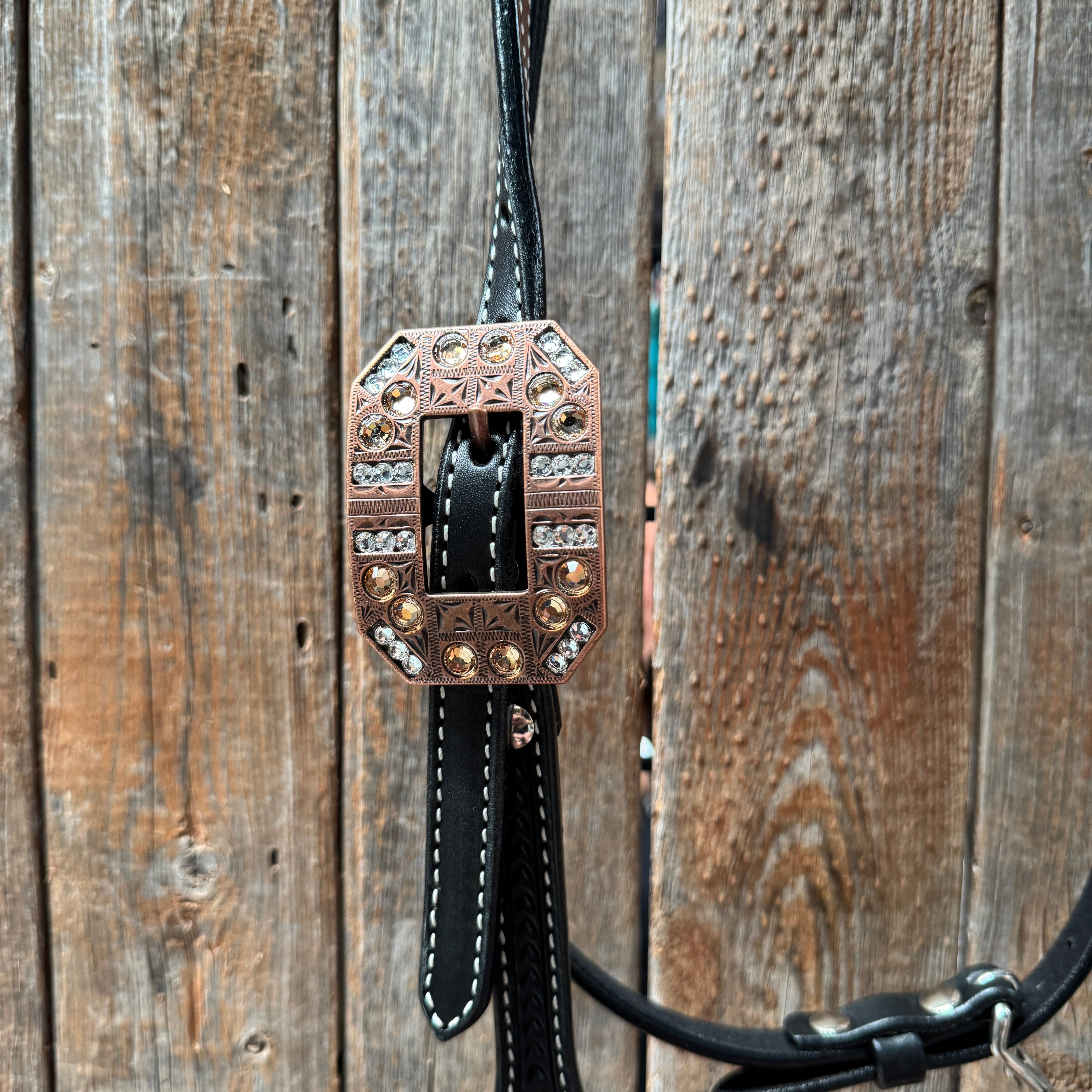 Draft Black Basketweave Champagne and Clear Browband #BB132D