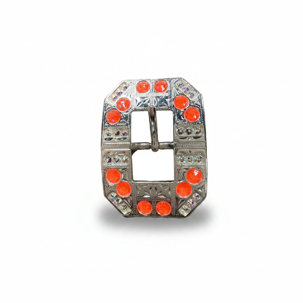 Bright Silver Neon Orange - AB Crystal Conchos | Sizes 1"- 3" | Buckles | Saddle Set | Leather Rosettes | Slide