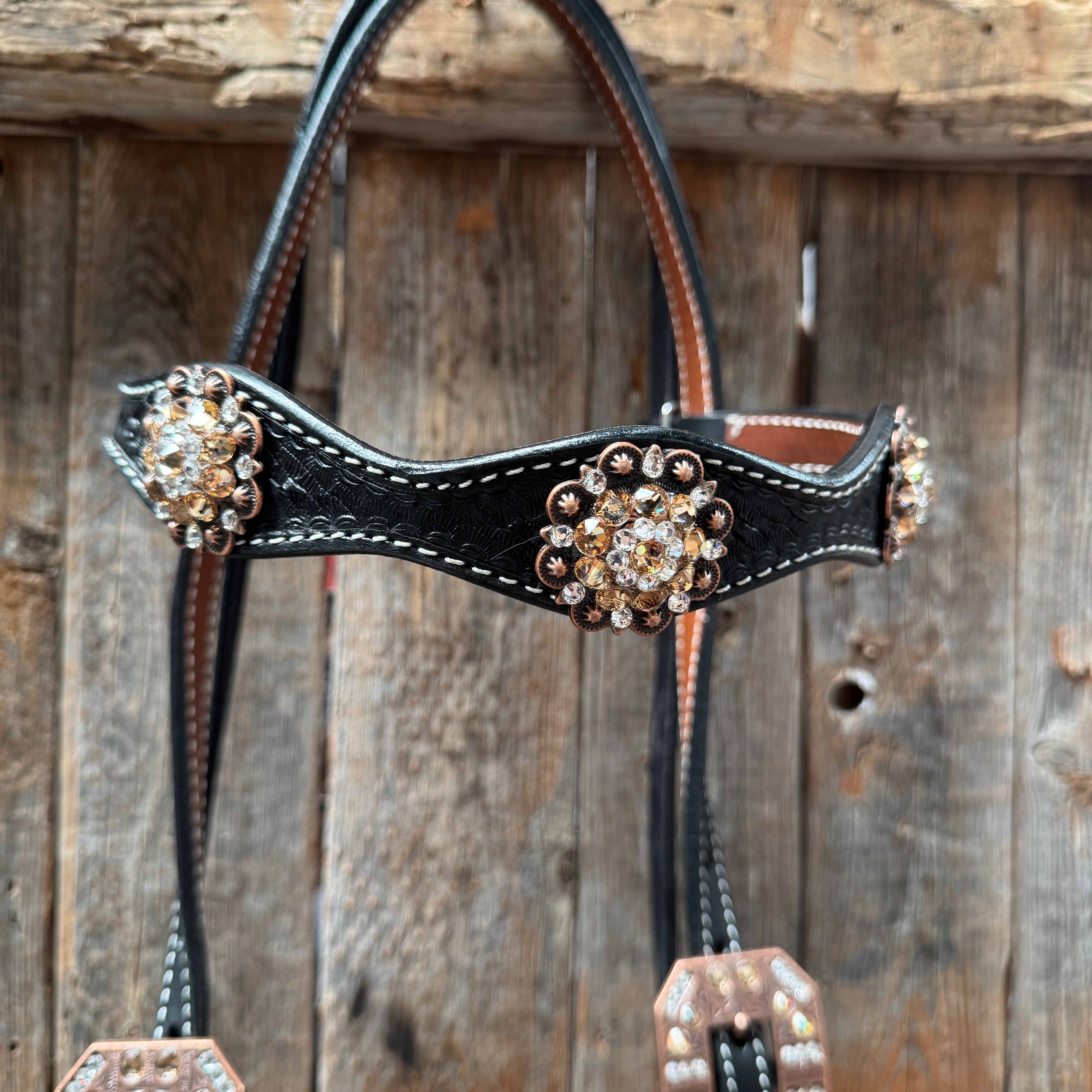 Draft Black Basketweave Champagne and Clear Browband #BB132D