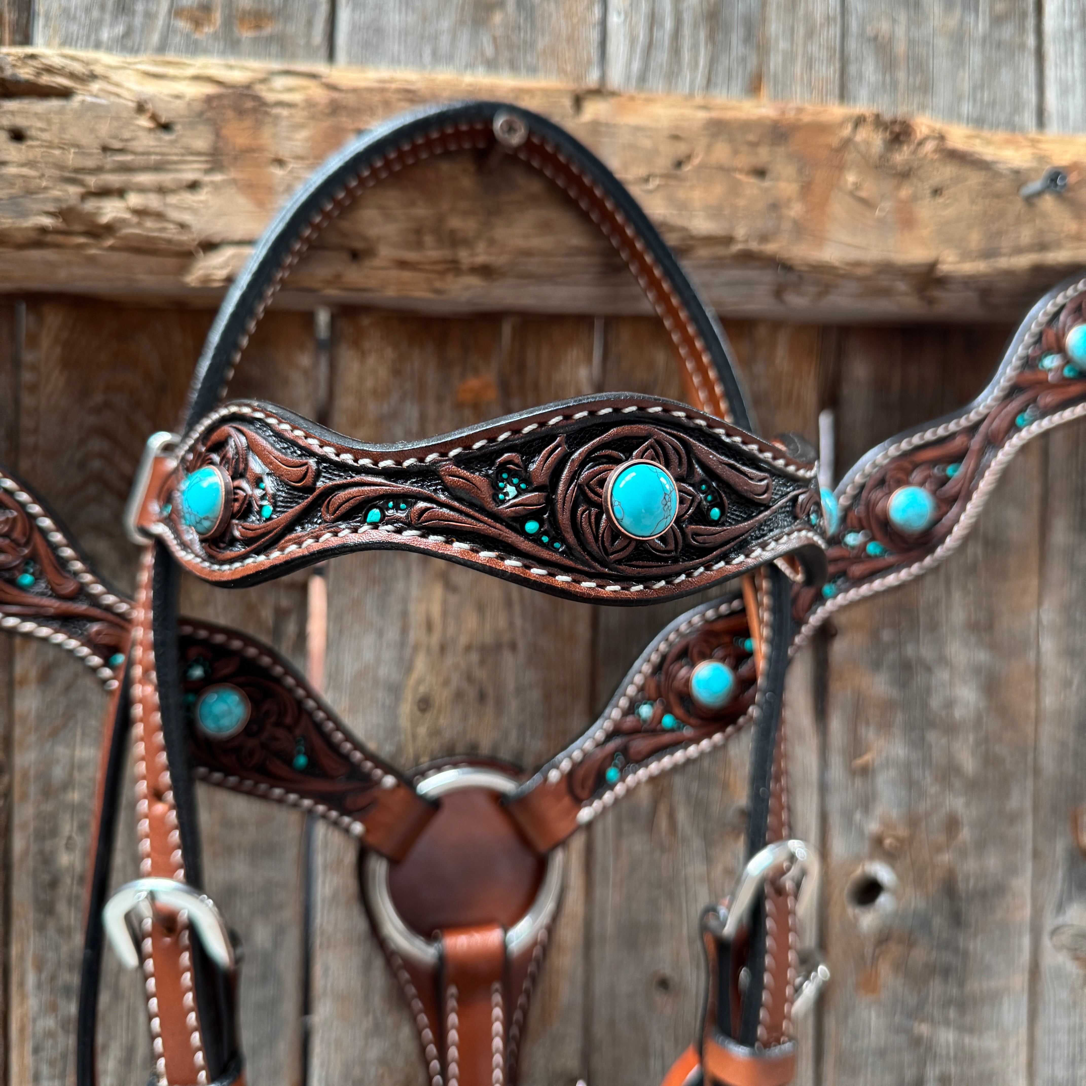 Pony Medium Teal Dot Floral and Turquoise Tack Set #BBBC667P