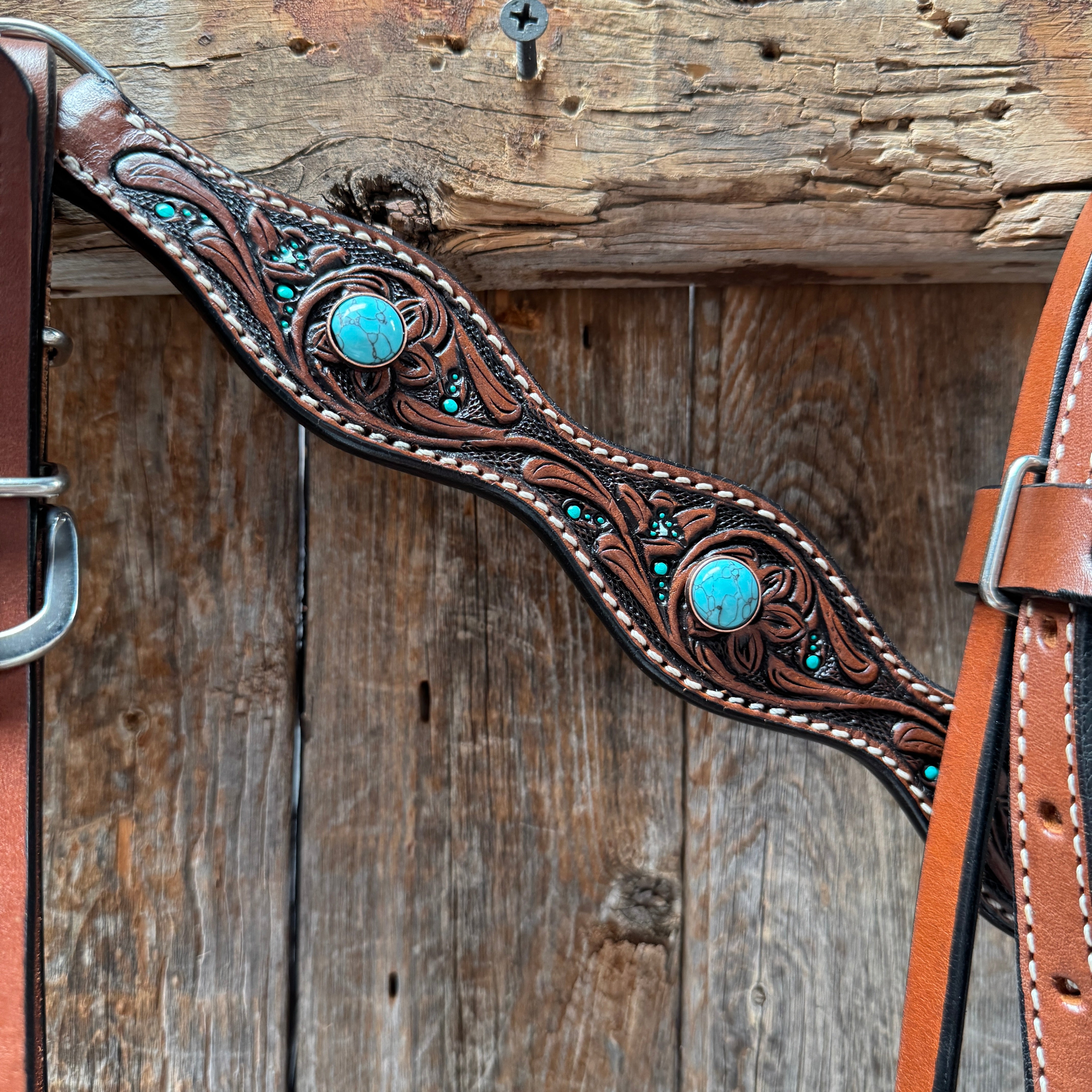 Pony Medium Teal Dot Floral and Turquoise Tack Set #BBBC667P