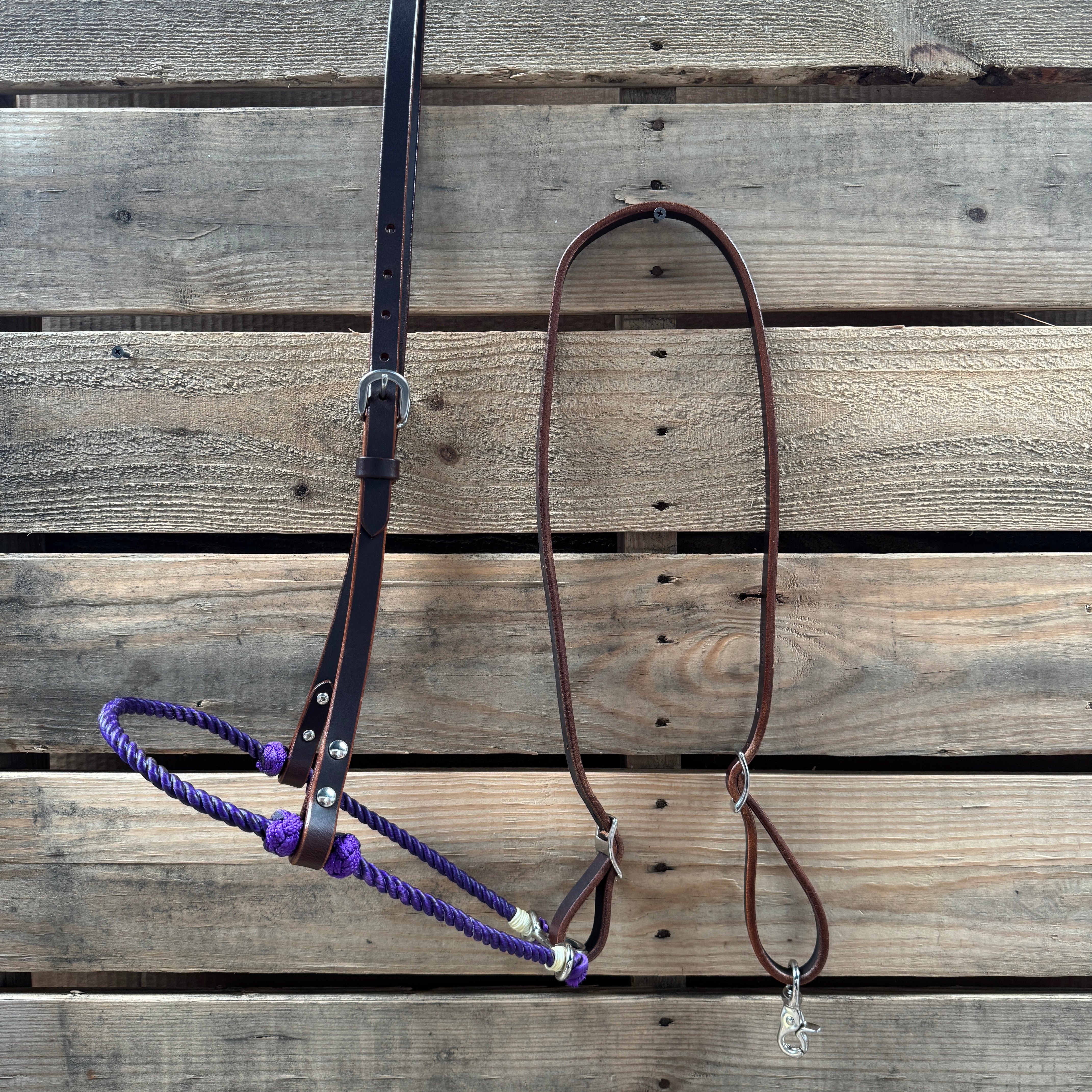 Purple Single Rope Noseband Lariat with Leather Hanger #HAN104