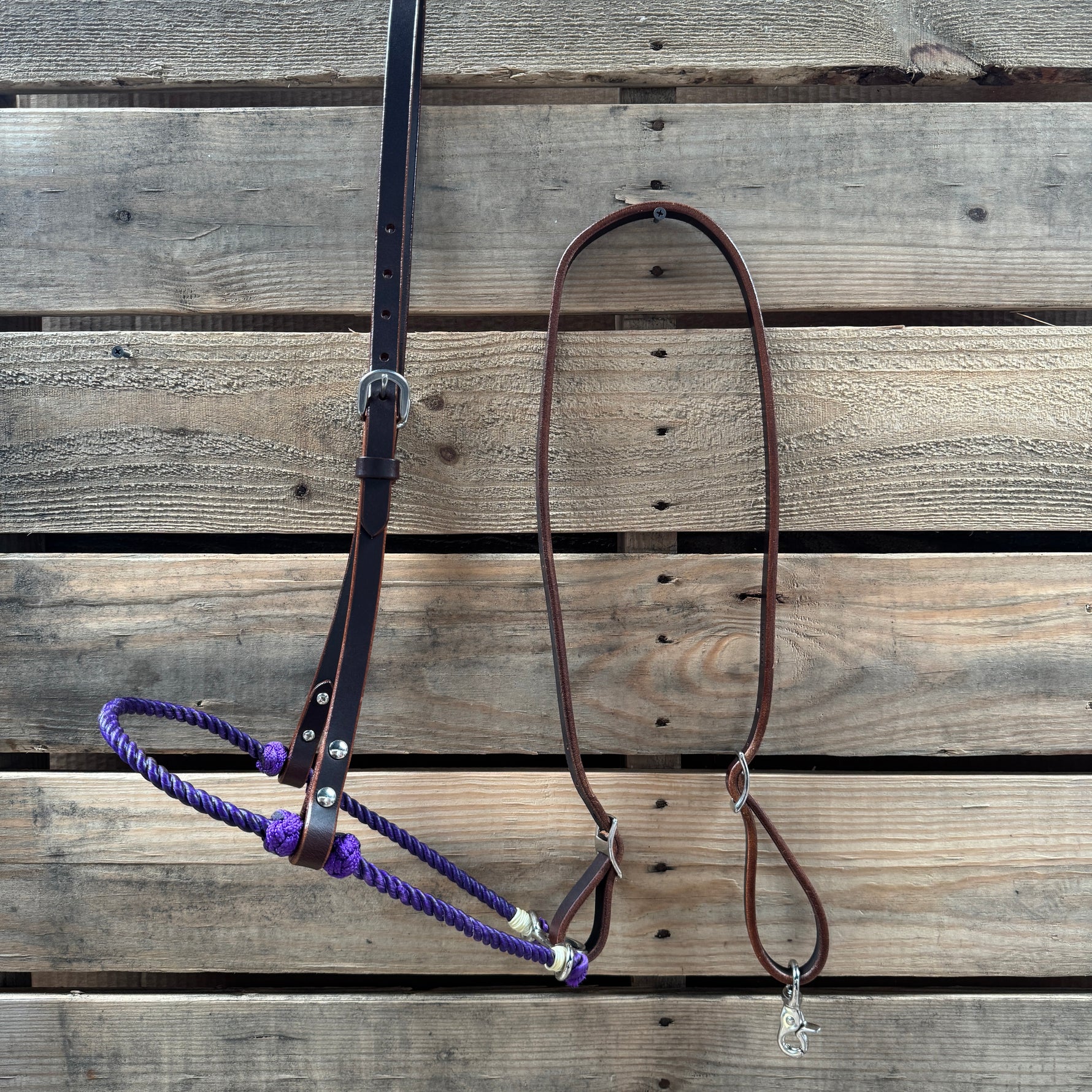 Purple Single Rope Noseband Lariat with Leather Hanger #HAN104