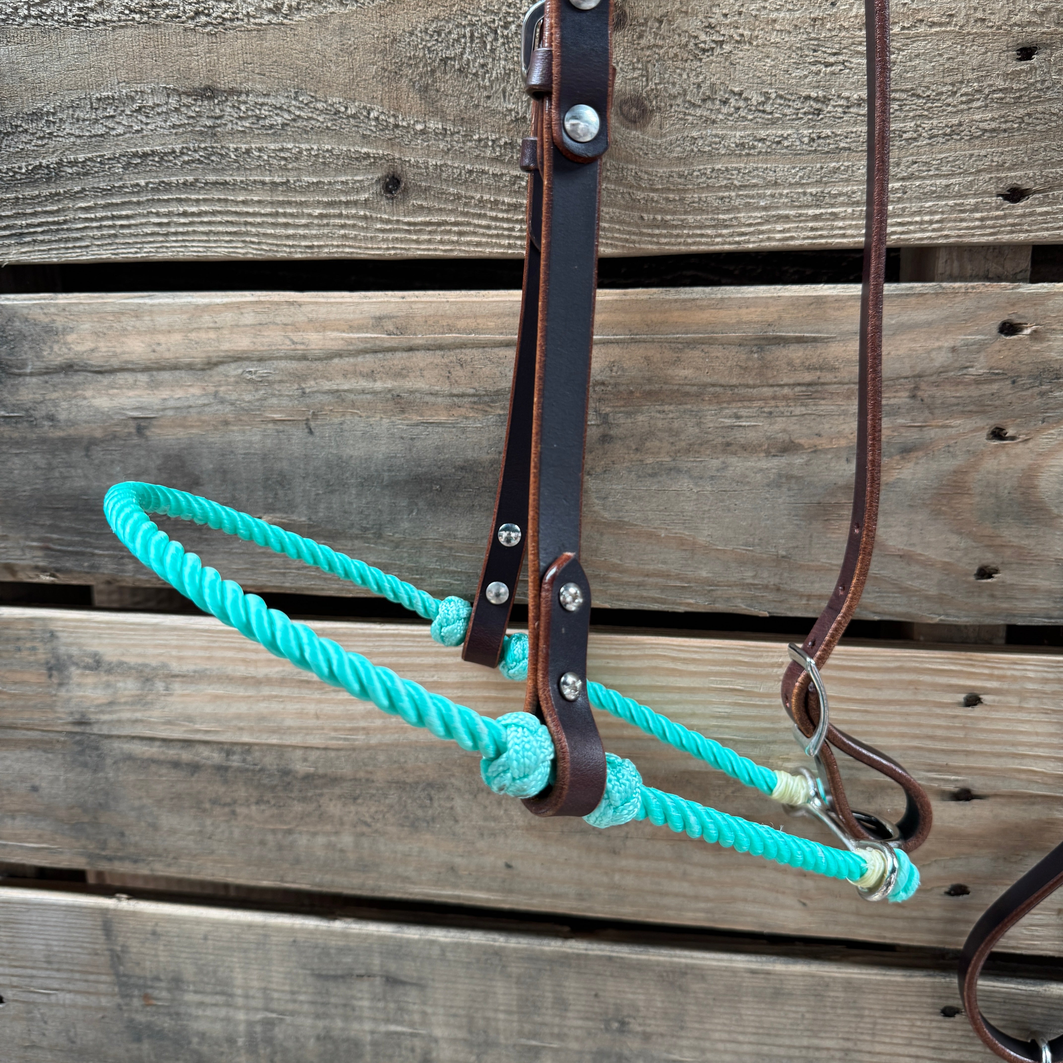 Seafoam Single Rope Noseband Lariat with Leather Hanger #HAN105