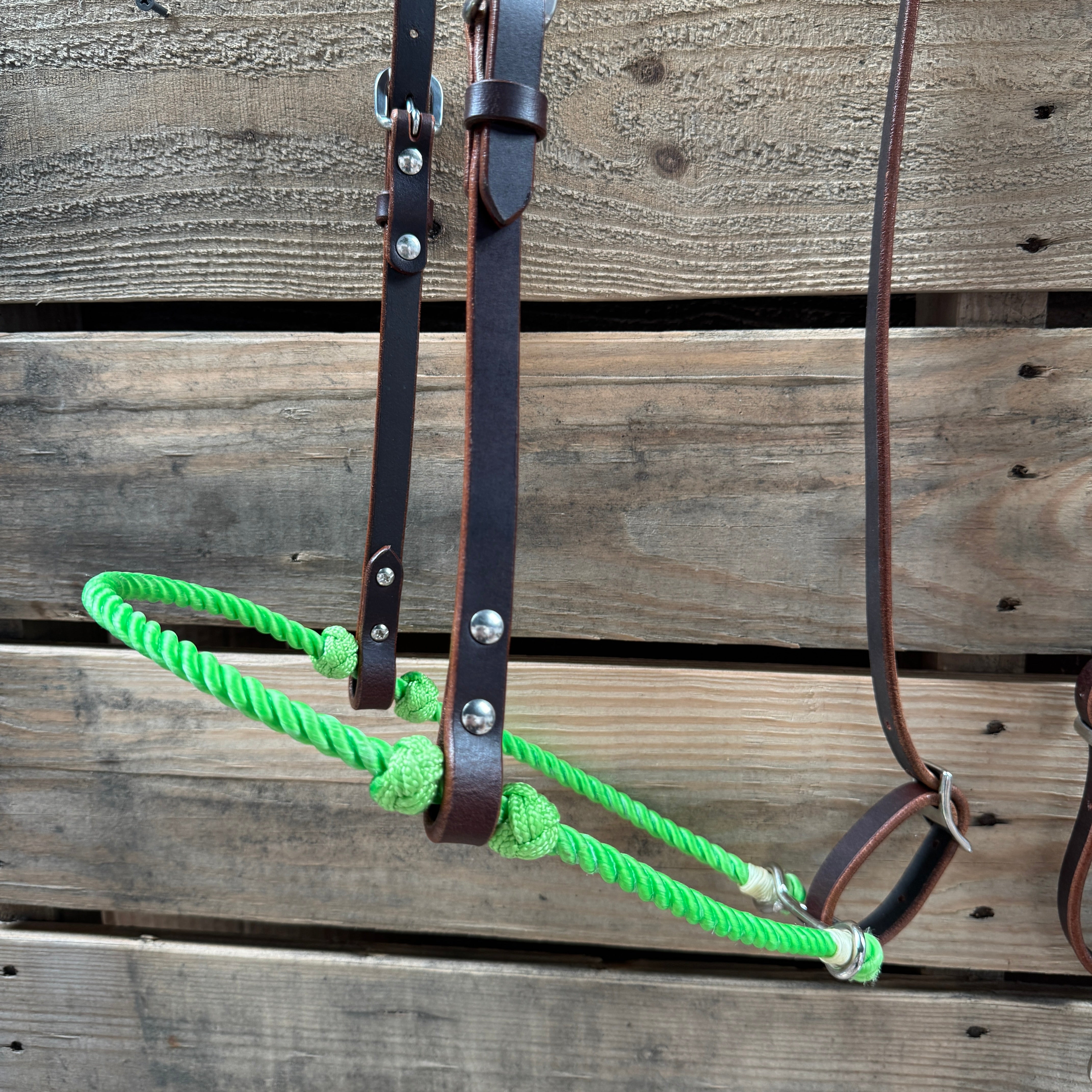 Neon Green Single Rope Noseband Lariat with Leather Hanger #HAN108