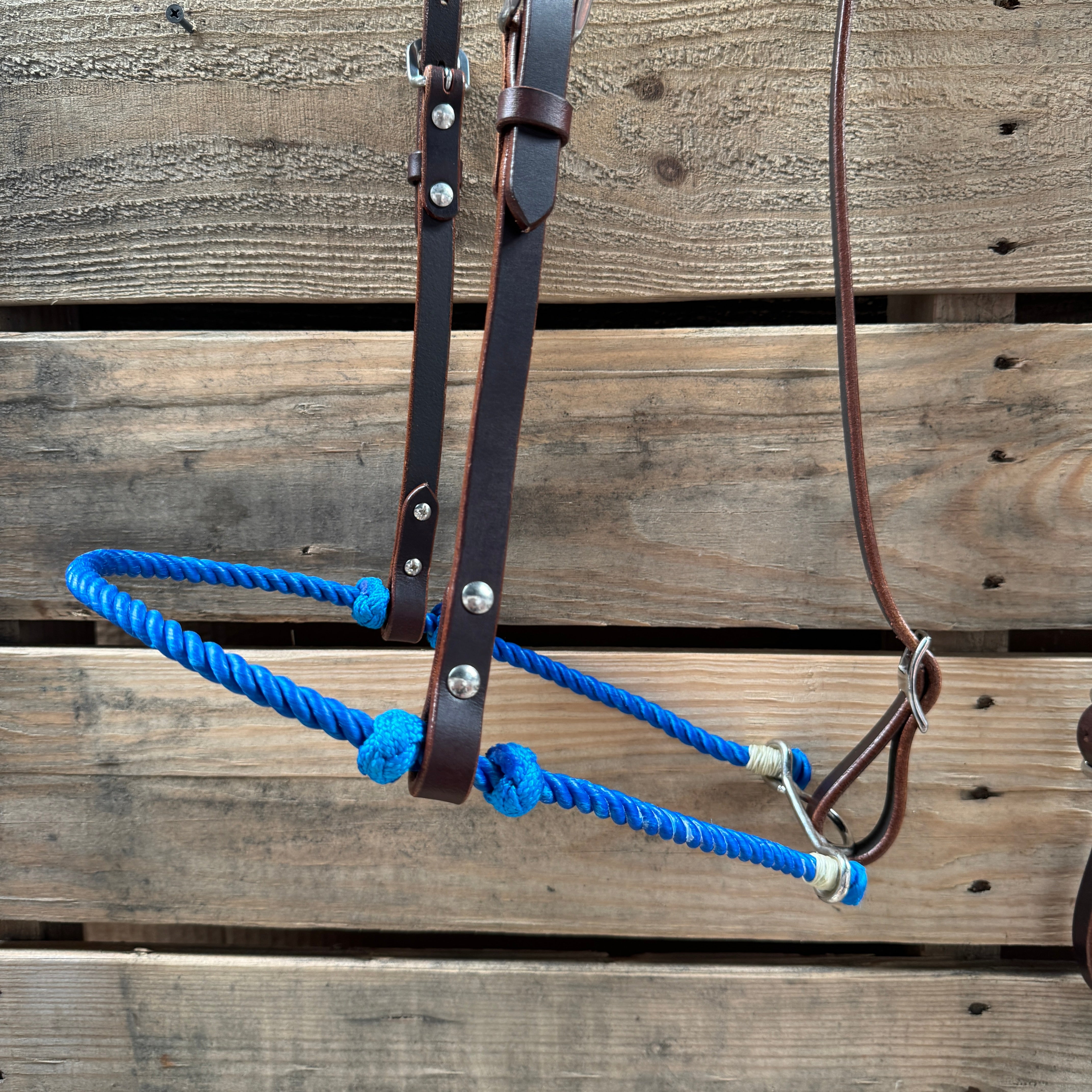 Blue Single Rope Noseband Lariat with Leather Hanger #HAN102