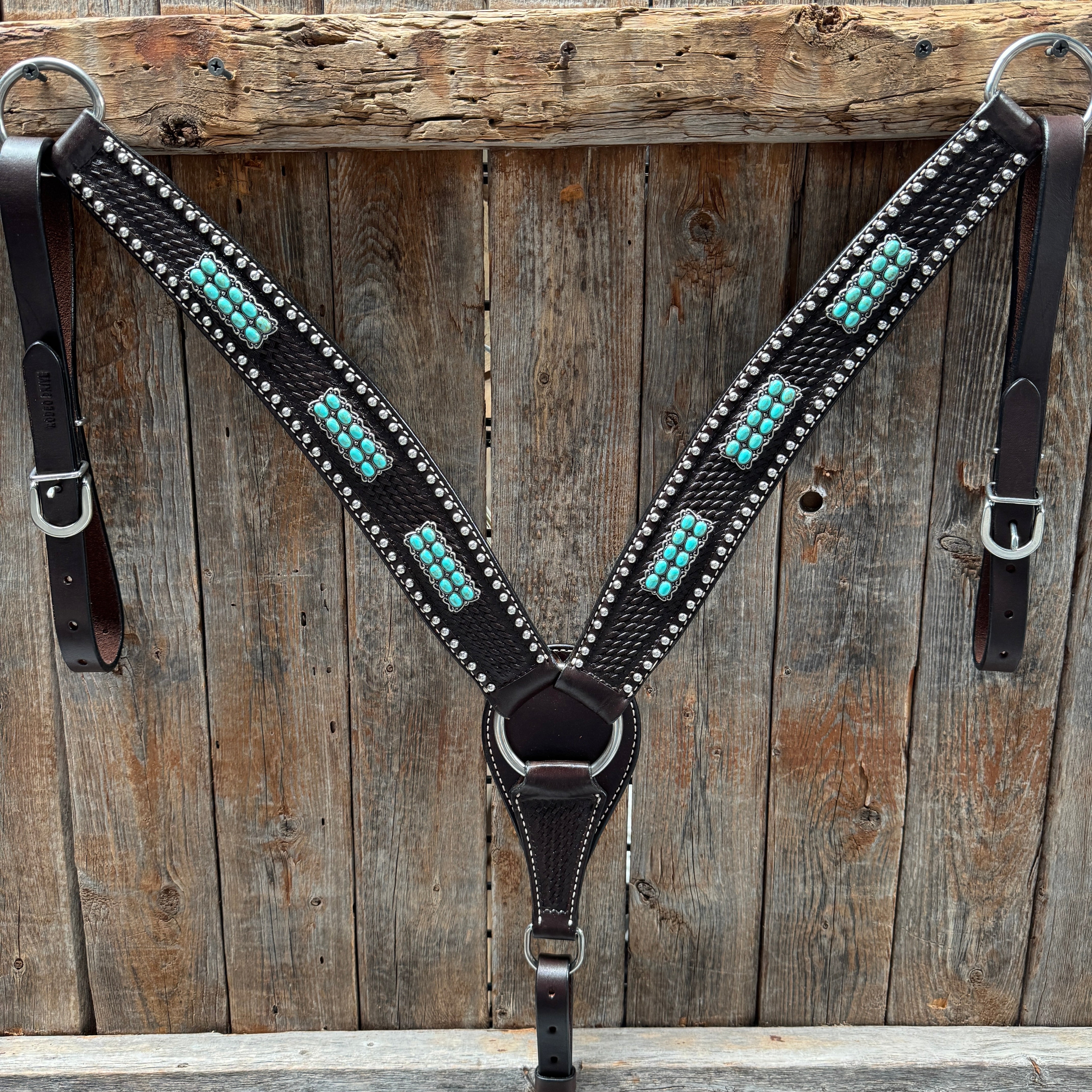 Dark Oil Silver Dot Antique Silver Turquoise Browband | One Ear Tack Set #BBBC500