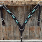 Dark Oil Silver Dot Antique Silver Turquoise Browband | One Ear Tack Set #BBBC500