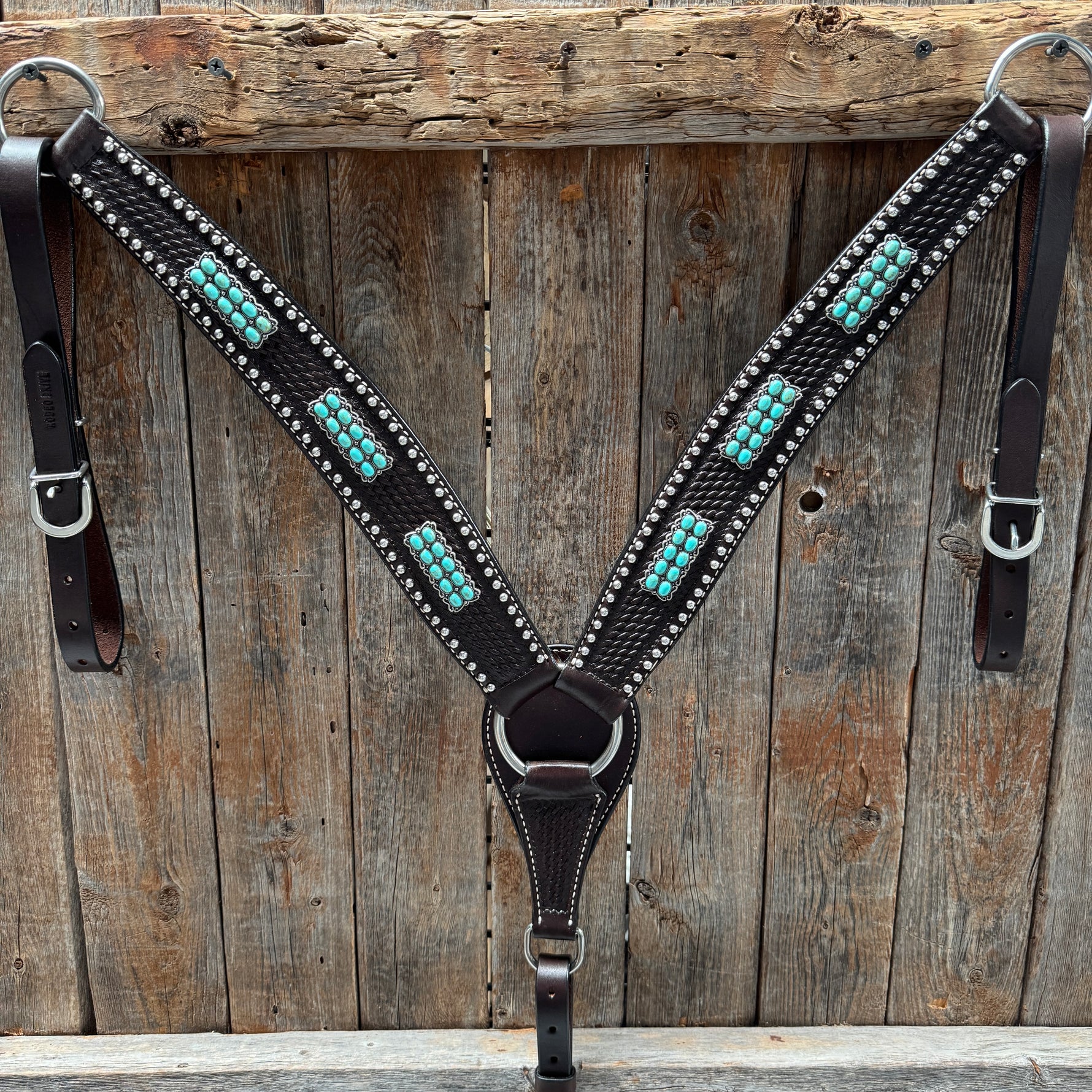 Dark Oil Silver Dot Antique Silver Turquoise Browband | One Ear Tack Set #BBBC500